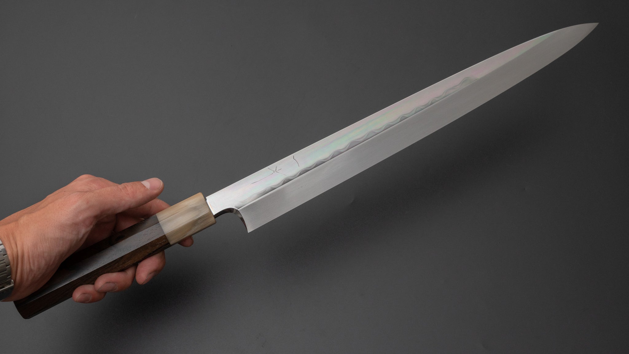 Hitohira Togashi White #2 Mizu Honyaki Yanagiba 330mm Japanese Sushi Knife with Ziricote Wood Handle & Saya - Perfect for Sushi Chefs & Professional Japanese Cuisine
