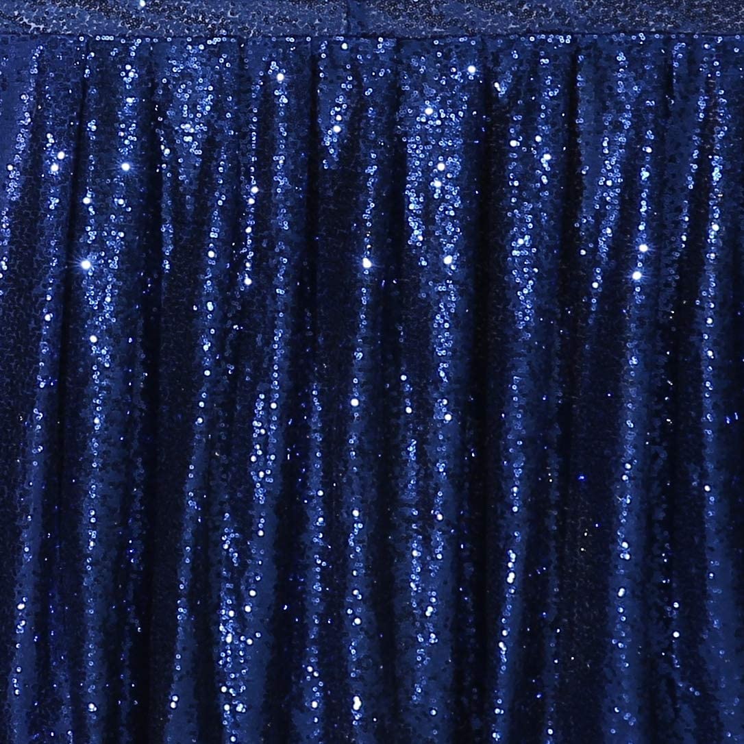 6ft x 30in Deep Blue Sequin Table Skirt - Sparkly Draped Table Cover for Birthday Parties, Baby Showers, Weddings & Events | Perfect for Dessert Tables, Cake Tables & Exhibition Receptions