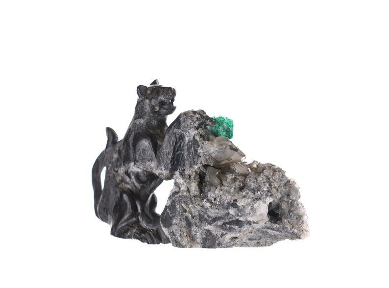 Authentic Colombian Emerald Rough Crystal Sculpture - Black Panther Collectible | Perfect for Home Decor, Jewelry Making & Gemstone Collectors