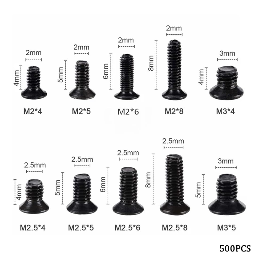 WMUVAZA 500pcs Universal Laptop Screw Kit - M2 M3 M2.5 Small Black Screws for Laptop Repair, Hard Drive & Electronics Maintenance | Perfect for DIY Computer Repair, SSD/HDD Installation & Tech Projects