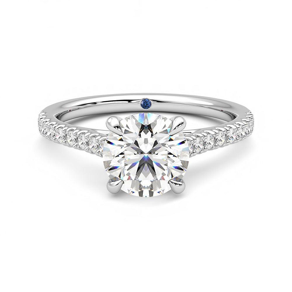 Round Moissanite Engagement Ring with Hidden Anniversary Stone & Pavé Accents - Perfect for Proposals, Weddings & Anniversary Gifts
