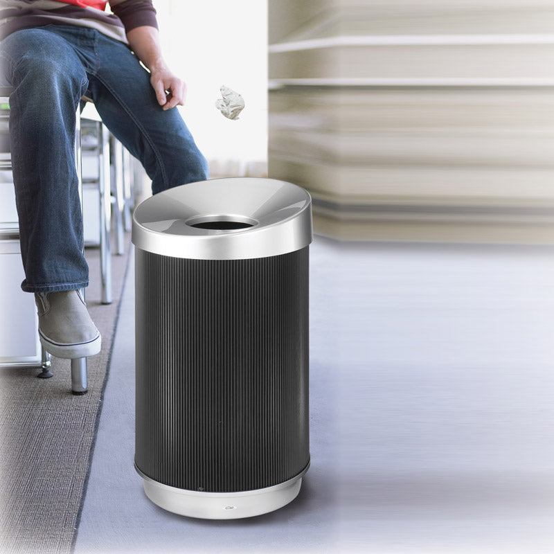 Euro Style Open Top Trash Can - 13 Gallon Stainless Steel Kitchen Garbage Bin with Lid - Perfect for Home, Office, and Restaurant Use