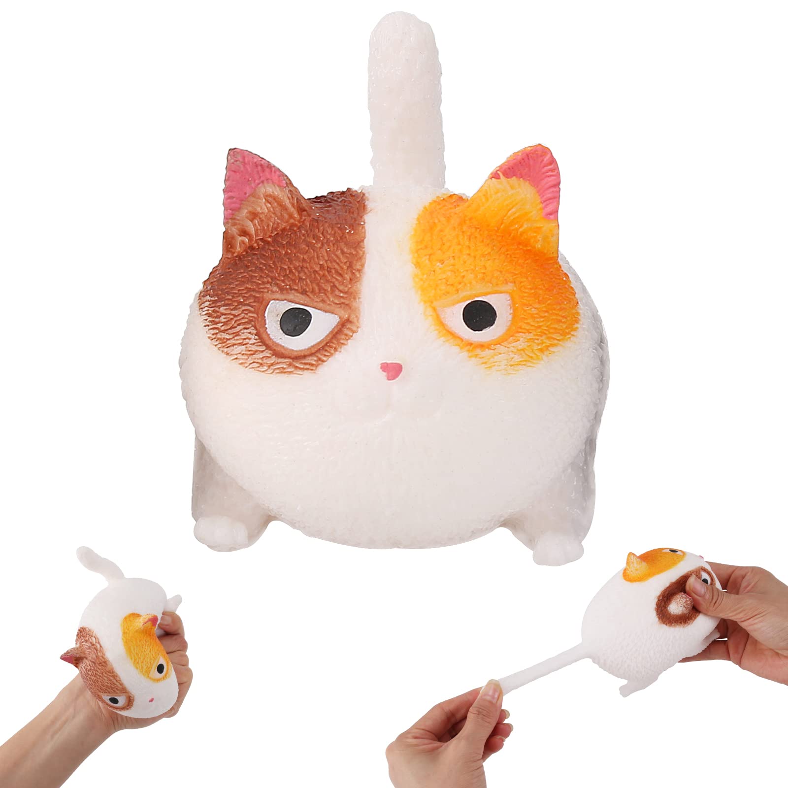 Squishy Cat Stress Ball Toy - Funny Cute Cat-Shaped Squishies for Kids & Adults - Party Favors, Christmas Gifts & Anxiety Relief - Perfect for Office, School & Home Stress Relief (White)