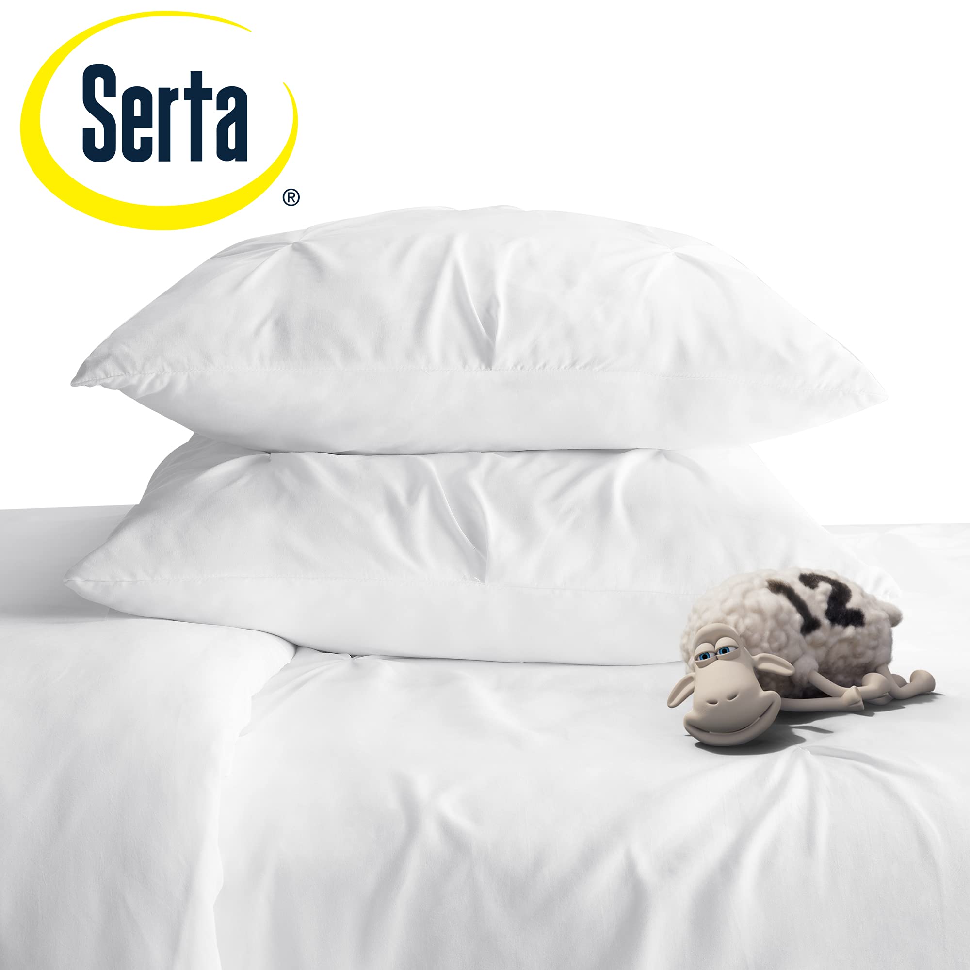SERTA Simply Clean Ultra Soft 2-Piece Hypoallergenic Stain Resistant Pleated Duvet Cover Set - Twin/Twin XL Size, White - Perfect for Kids' Rooms, Guest Bedrooms & Allergy Sufferers