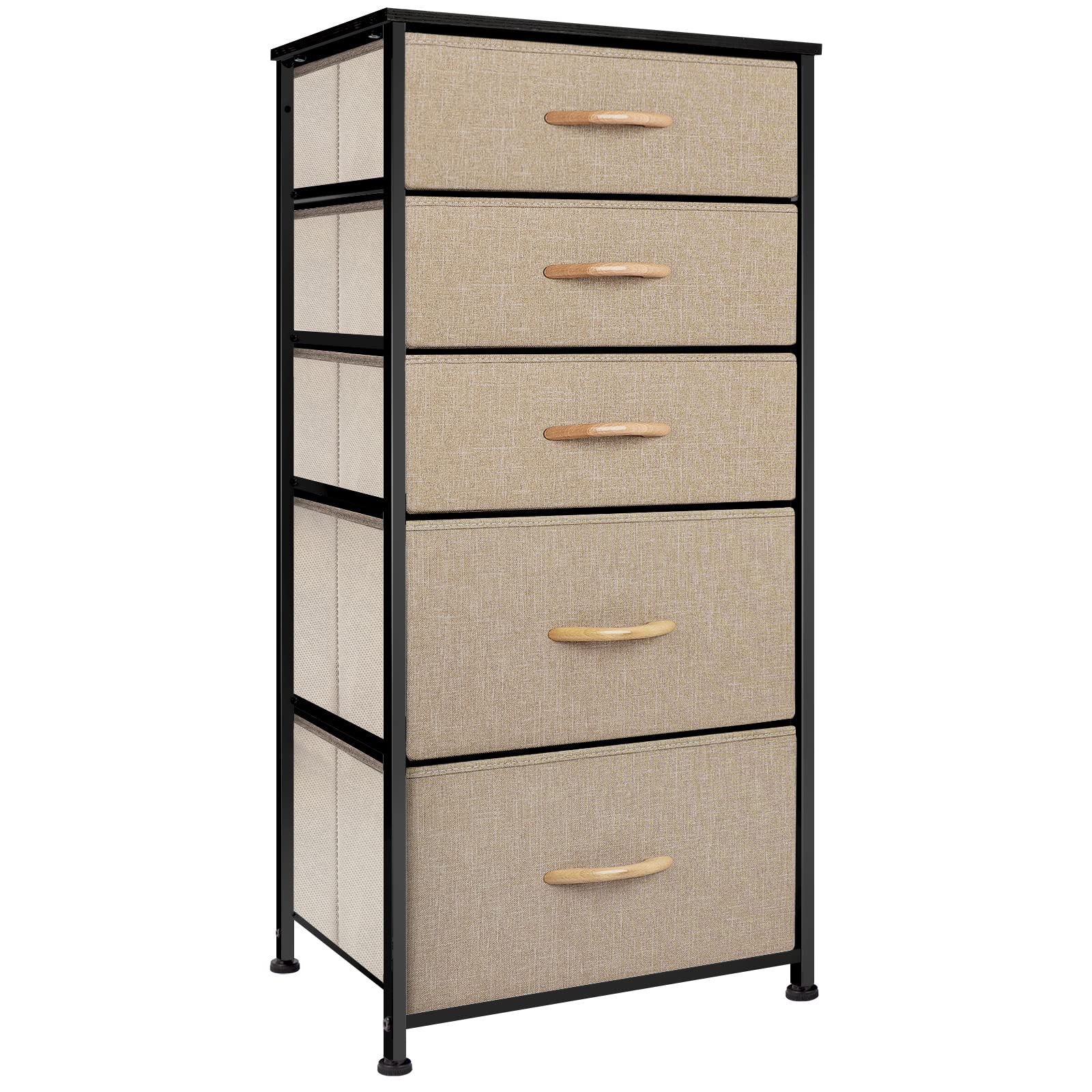 5-Drawer Fabric Dresser for Bedroom - Tall Skinny Storage Tower with Organizer for Clothes & Lingerie | Space-Saving Narrow Dresser for Small Spaces & Closets | Beige Chest of Drawers for Bedroom Organization