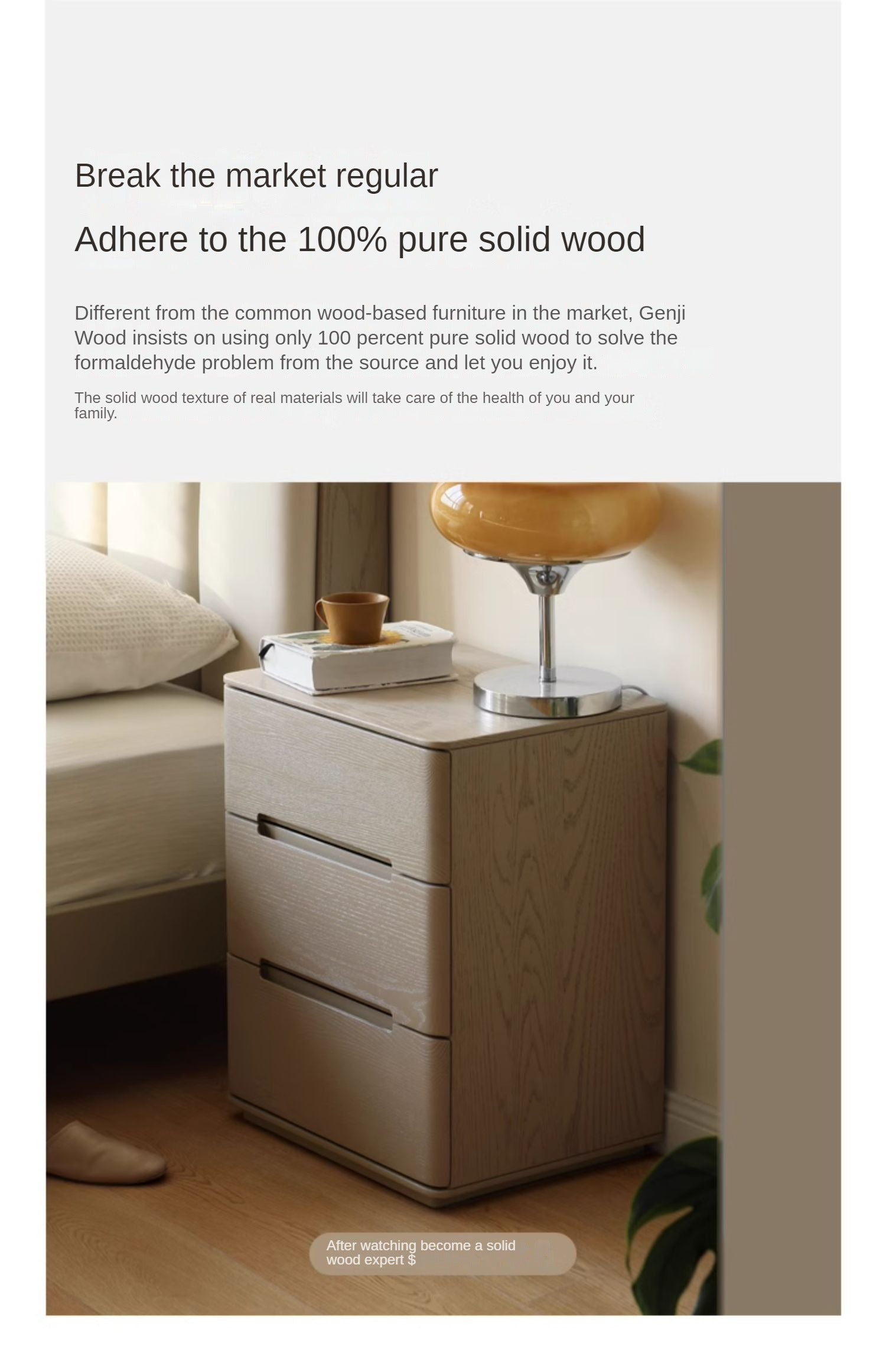 Solid Oak Wood Nightstand with 3 Drawers - Modern Light Luxury Bedside Table for Bedroom, Living Room, or Office