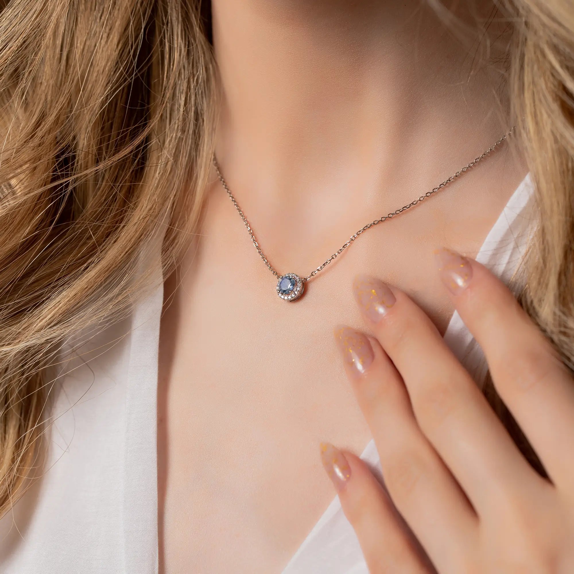 14K White Gold Gemstone Necklace for Women - Elegant Layering Jewelry for Weddings, Parties & Special Occasions