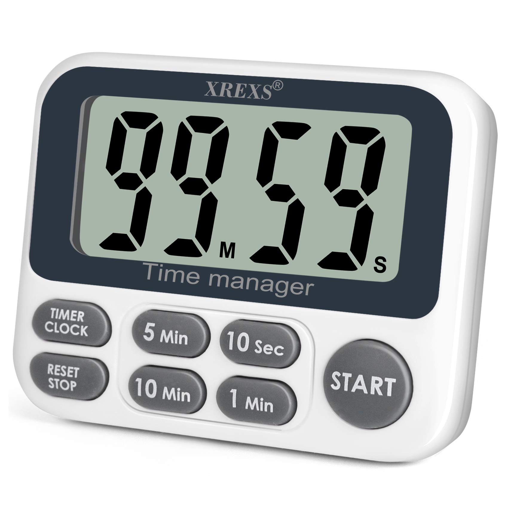 XREXS Digital Kitchen Timer with Large LCD Display - Magnetic Countdown Up Cooking Timer, Adjustable Volume & Loud Alarm - Strong Magnet for Refrigerator Use - Perfect for Cooking, Baking, Teachers & Classroom (Batteries Included)