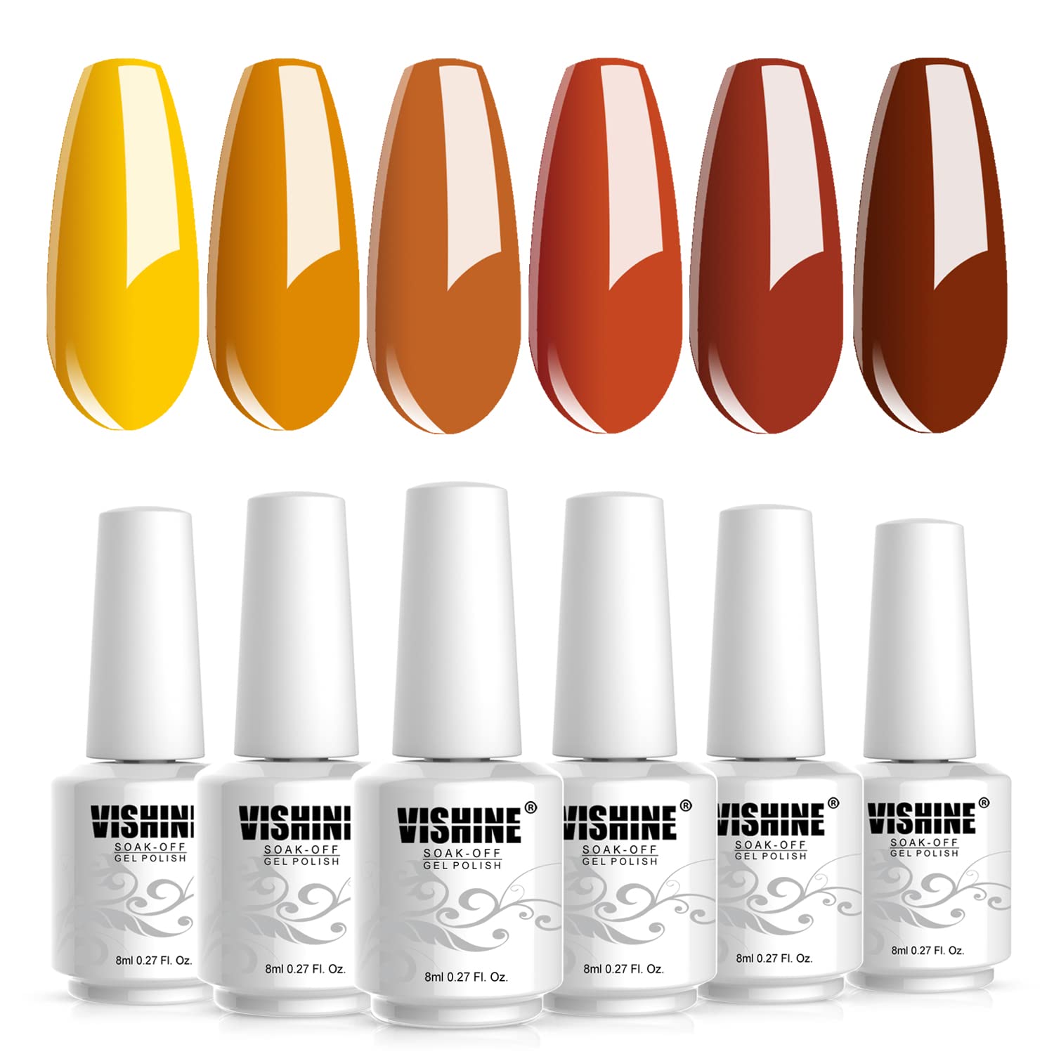 Vishine Gel Polish Set - Pumpkin Spice Yellow & Red Orange Soak Off UV Nail Polish Kit with LED Lamp, 8ml for Halloween Nail Art & Fall Manicures | DIY Salon Quality Nails at Home