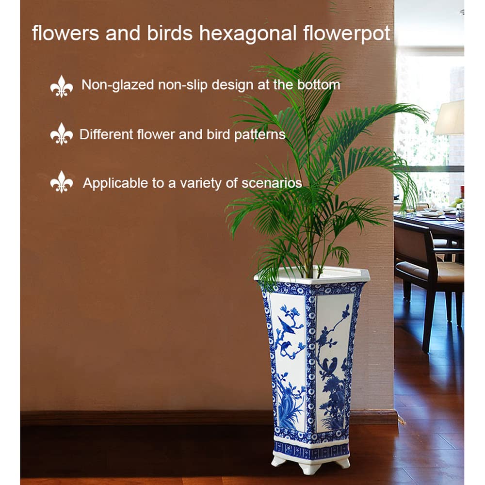 Hand-Painted Chinoiserie Blue and White Porcelain Flower Pot - Large Ceramic Planter for Indoor & Outdoor Plants | Perfect for Home, Garden, Balcony Decor