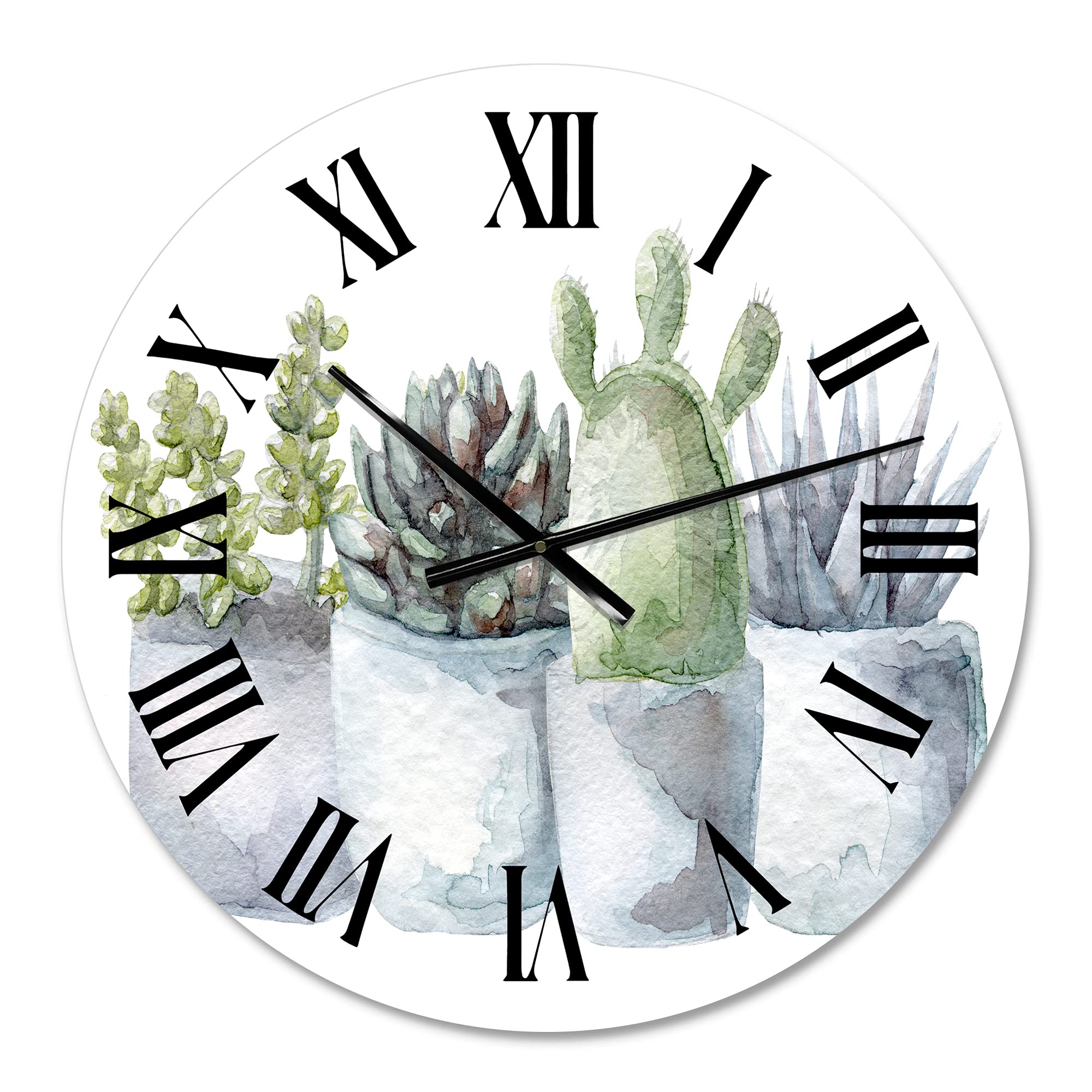 Farmhouse Wall Clock with Cactus & Succulent Design - Large Botanical Wall Decor for Living Room, Kitchen, Bedroom - Perfect Rustic Home Decor Gift