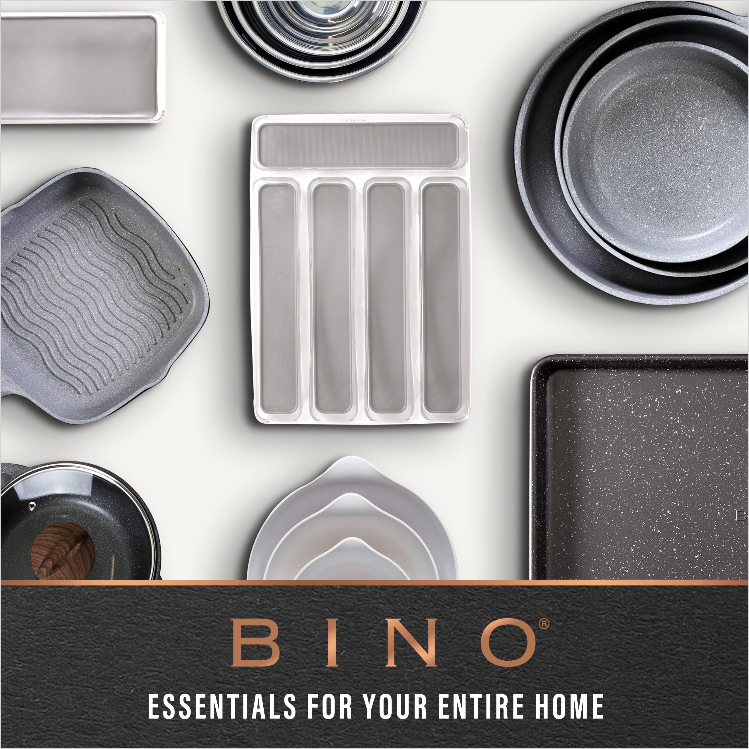 BINO Plastic Organizer Bins - 4 Pack Large Storage Containers for Pantry, Freezer, Kitchen & Home Organization | Multi-Use Stackable Bins | The SOHO Collection | Perfect for Food Storage, Closet Organizing & Office Supplies