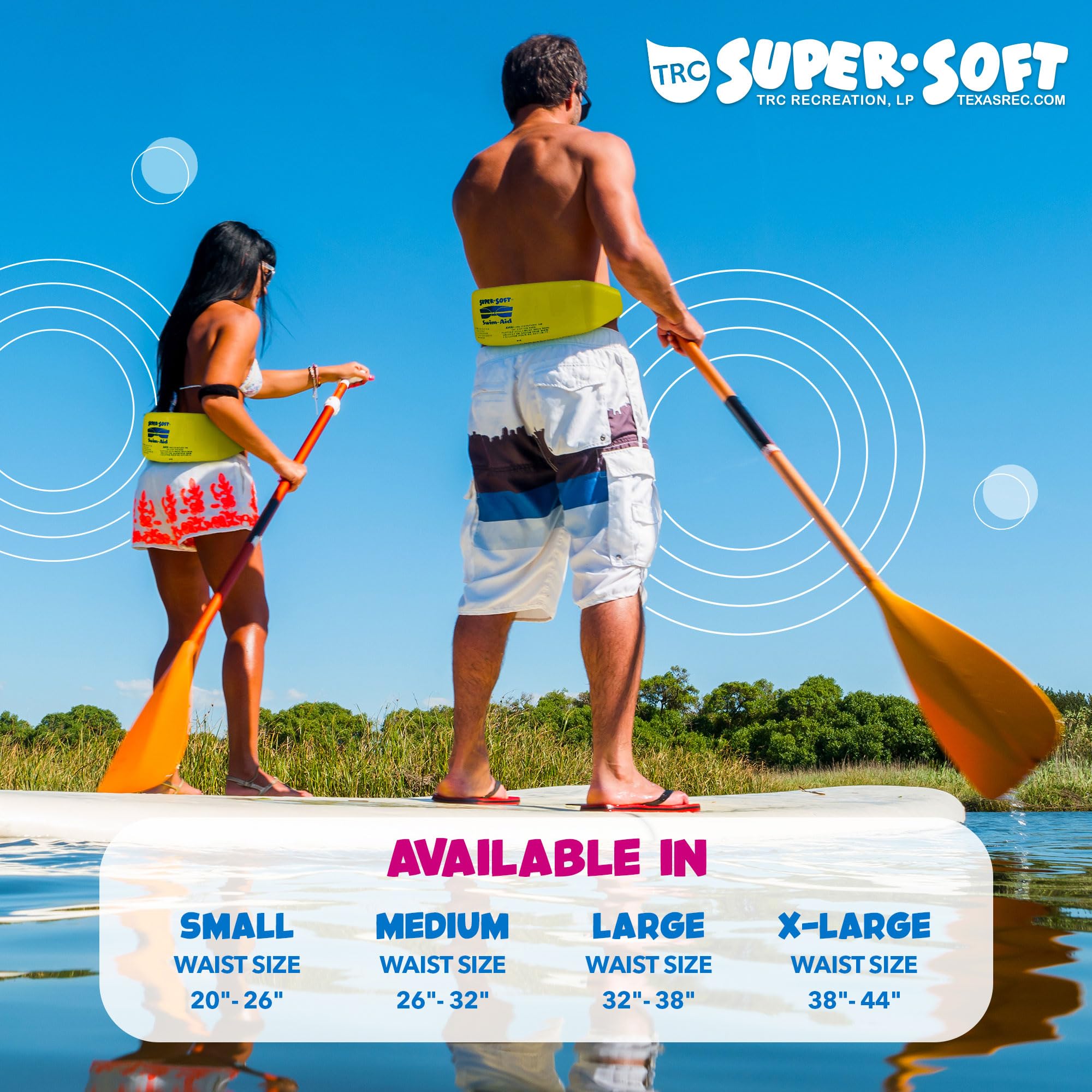 TRC Recreation Super Soft Adult Waist Flotation Swim Belt - 2 Pack Small Yellow Foam Pool Float for Swimming, Boating & Water Safety - Perfect for Pool Parties, Beach Trips & Water Aerobics