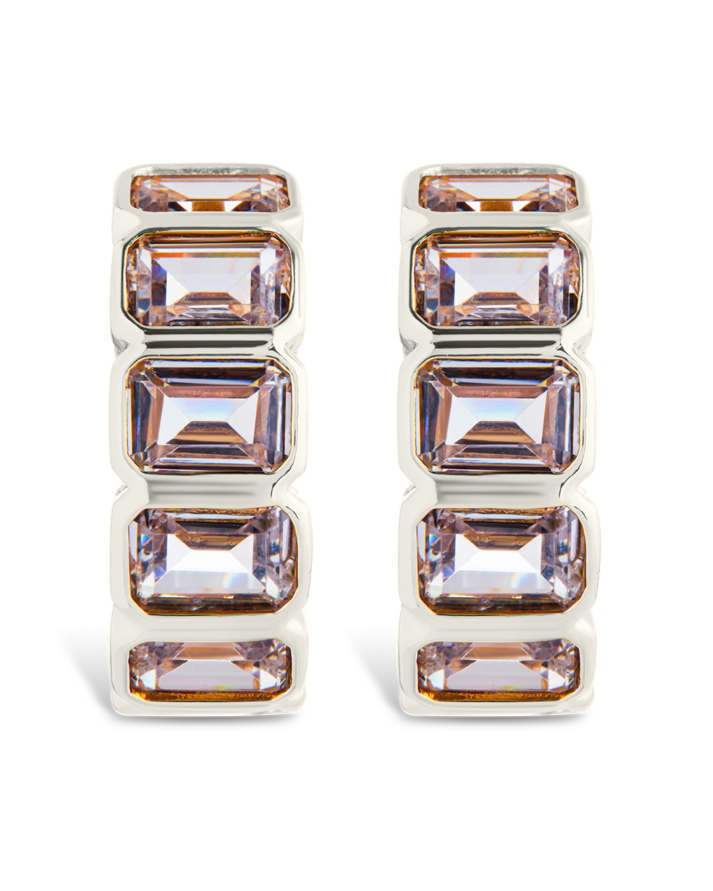 Nyssa Bezel CZ Station Hoop Earrings for Women - Cubic Zirconia Gold Plated Dangle Earrings - Elegant Jewelry Gift for Birthday, Anniversary & Special Occasions