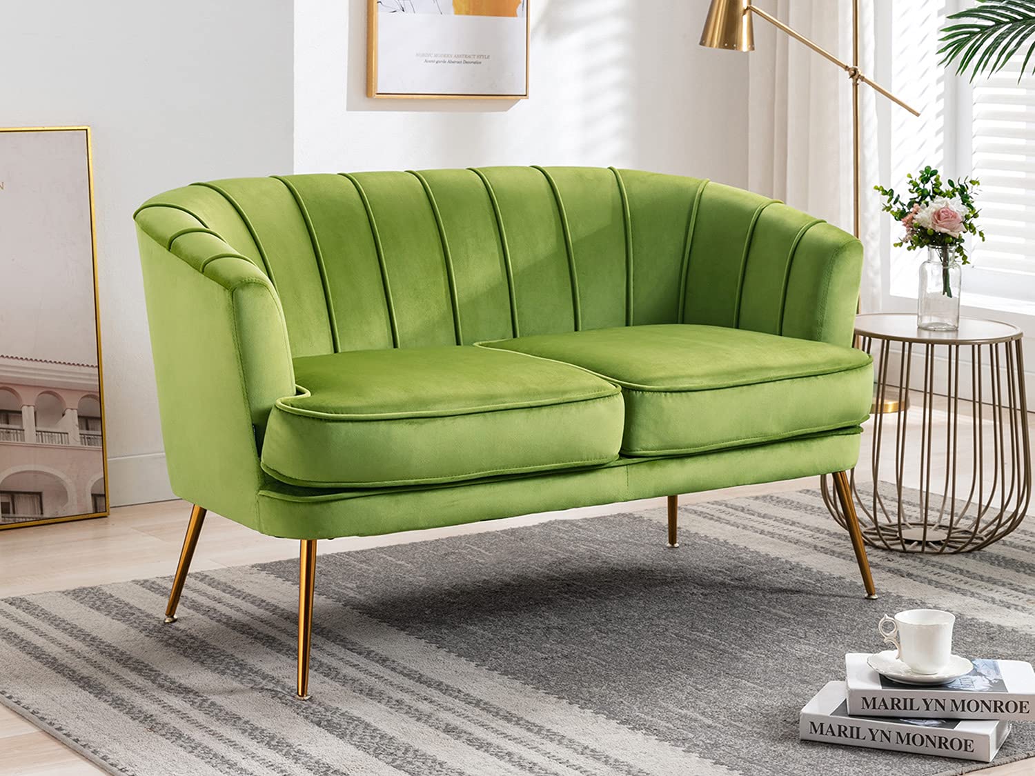 Luxury Velvet Loveseat Sofa - Modern Tufted Chesterfield 2-Seater Couch for Living Room & Bedroom - Grass Green | Perfect for Small Spaces, Apartments, and Cozy Home Decor