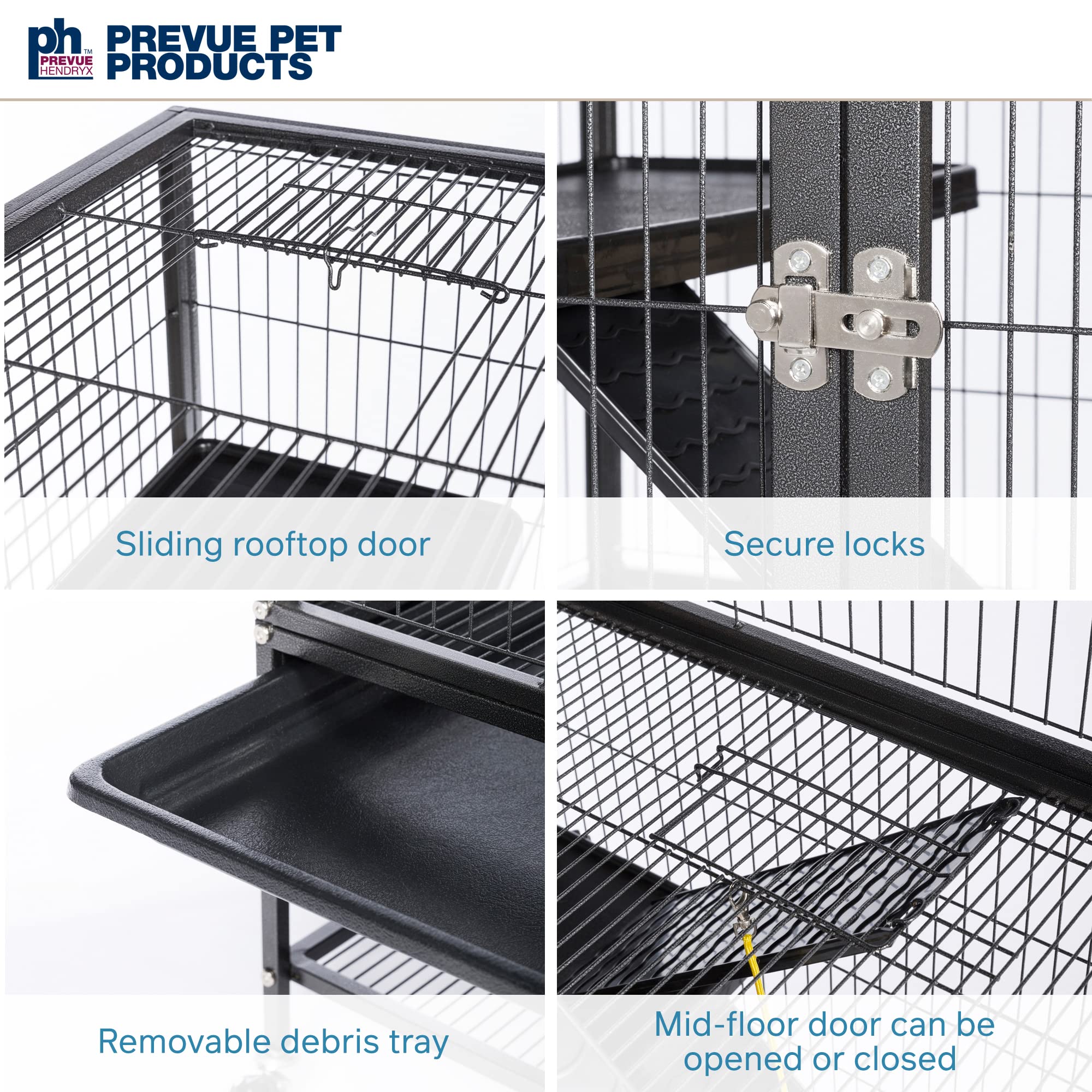 Prevue Pet Products 485 Feisty Ferret Cage with Stand - Black Hammertone Finish for Small Animals - Perfect for Ferrets, Chinchillas & Small Pets at Home or Vet Clinics