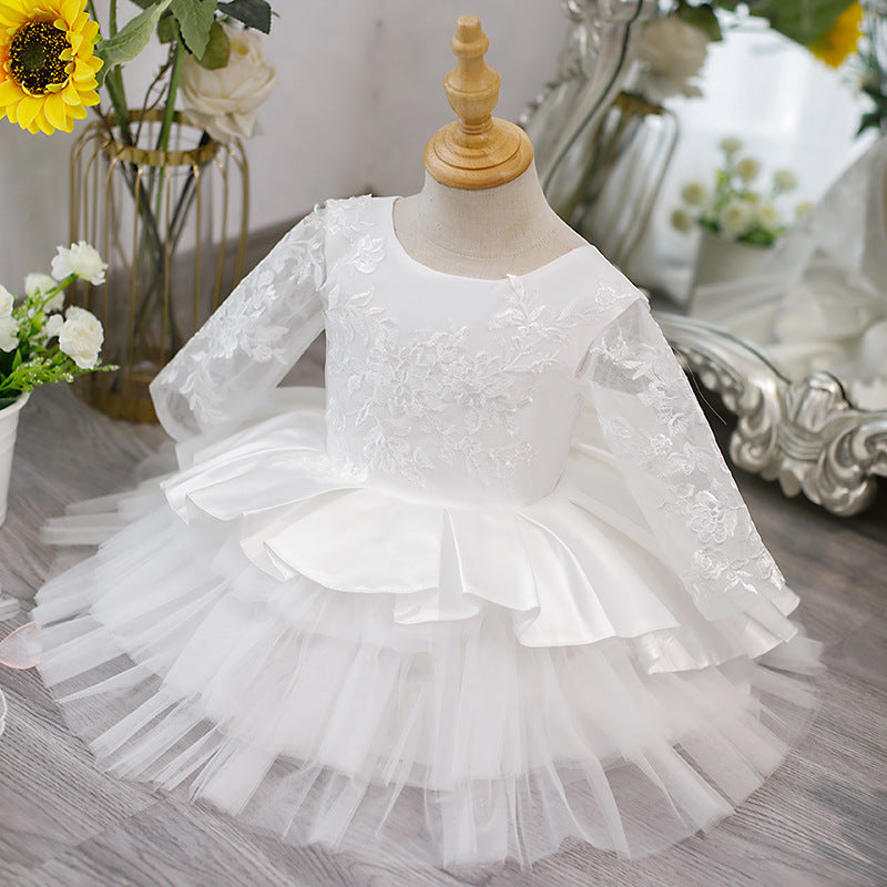 Elegant Baby Girls Lace Princess Dress - White Puff Sleeve Toddler Dress for 1 Year Old | Perfect for Birthday Parties, Photo Shoots & Special Occasions