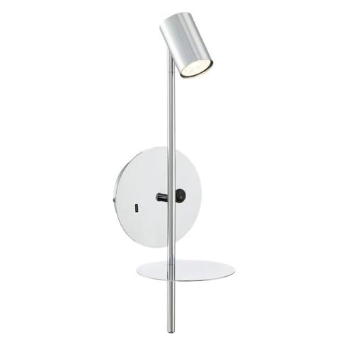 Lite Source LED Wall Lamp with USB Port - Chrome Finish, 7W GU10 Bulb - Perfect for Bedroom, Hallway & Outdoor Lighting - LS-16810C