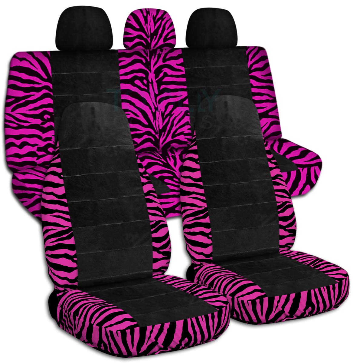Pink Zebra Print Car Seat Covers - Full Set with 3 Rear Headrest Covers for Cars, Trucks, Vans, RVs & SUVs | Universal Fit, Durable Protection | Perfect for Pet Owners, Families & Road Trips
