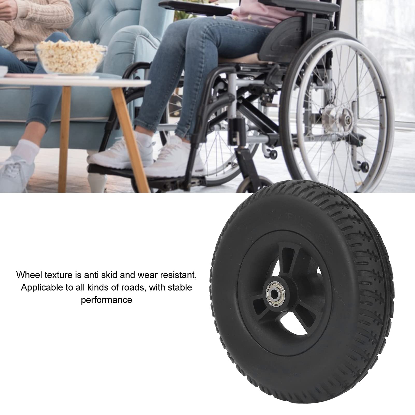 8 Inch Wheelchair Front Wheel Replacement - PU Anti-Skid Explosion-Proof Tire for Electric Wheelchairs - Durable Mobility Aid for Indoor/Outdoor Use
