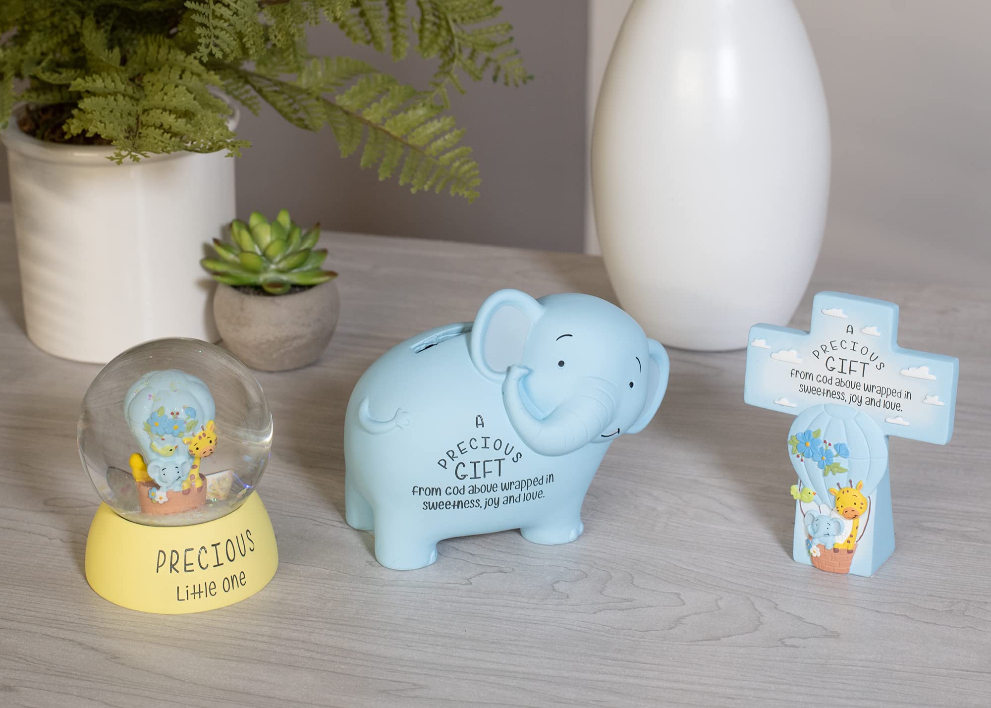 Soft Blue Friendly Elephant 4 Inch Resin Piggy Bank - Cute Money Saving Coin Bank for Kids Room Decor, Birthday Gifts & Home Savings Jar
