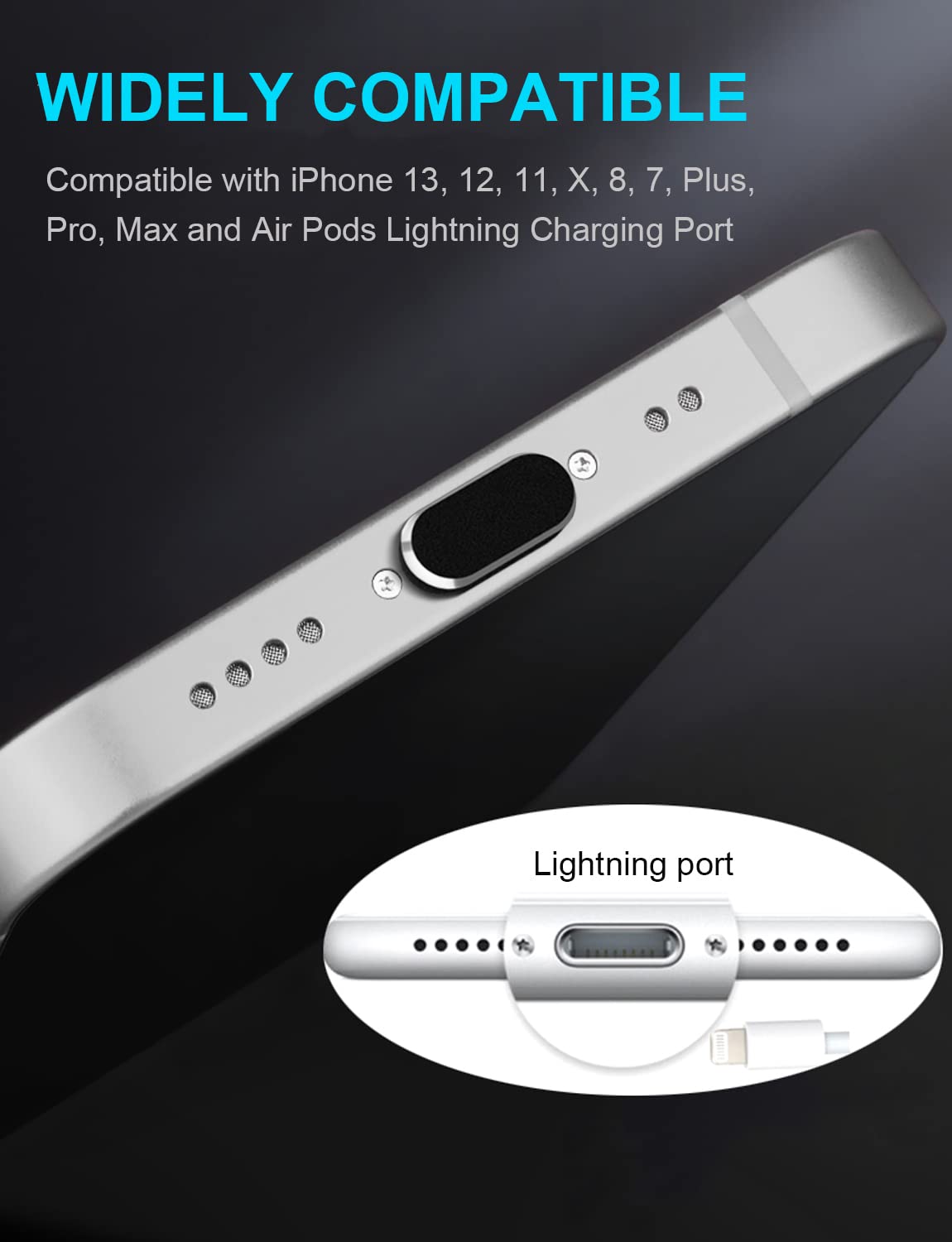 iPhone & AirPods Dust Plug Set - Lightning Port Protector & Speaker Cover | Anti-Dust Charging Port Cover for iPhone 11/12/13/14/15 Pro Max & AirPods Cases | Perfect for Travel, Gym & Outdoor Activities (Black)