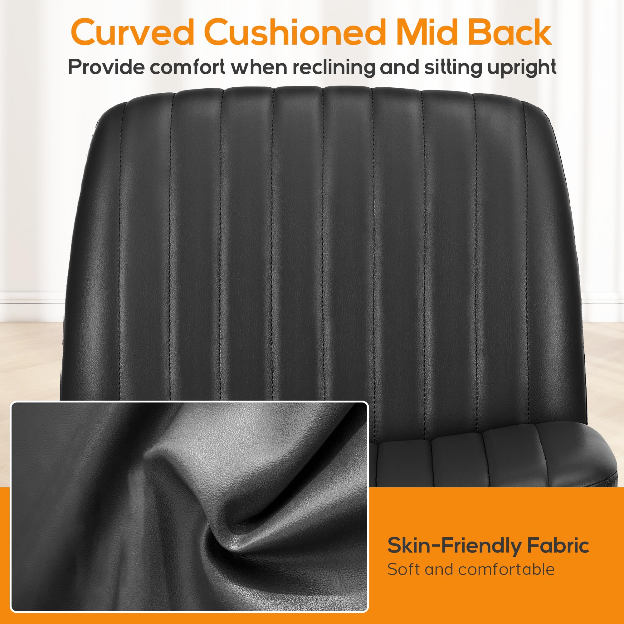 DUMOS Criss Cross Chair Legged Office Chair - Wide Comfy Desk Seat Without Wheels, Armless Computer Task Chair, Swivel Vanity Chair with Height Adjustable - Perfect for Home Office, Gaming & Study