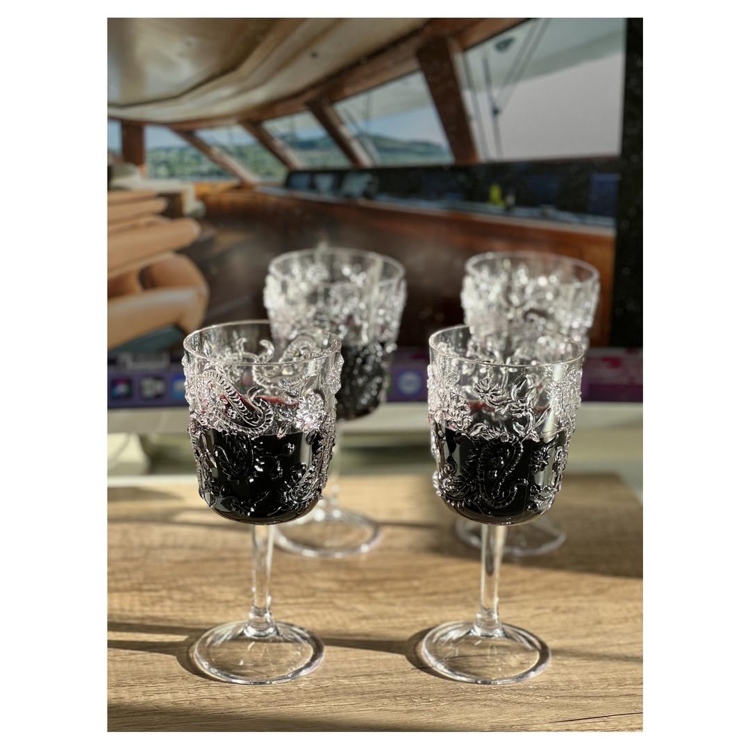 LeadingWare Paisley Plastic Wine Glasses Set of 4 (13oz) - BPA Free Unbreakable Acrylic Stemware for Red & White Wine - Perfect for Outdoor Parties, Picnics, and Poolside Gatherings
