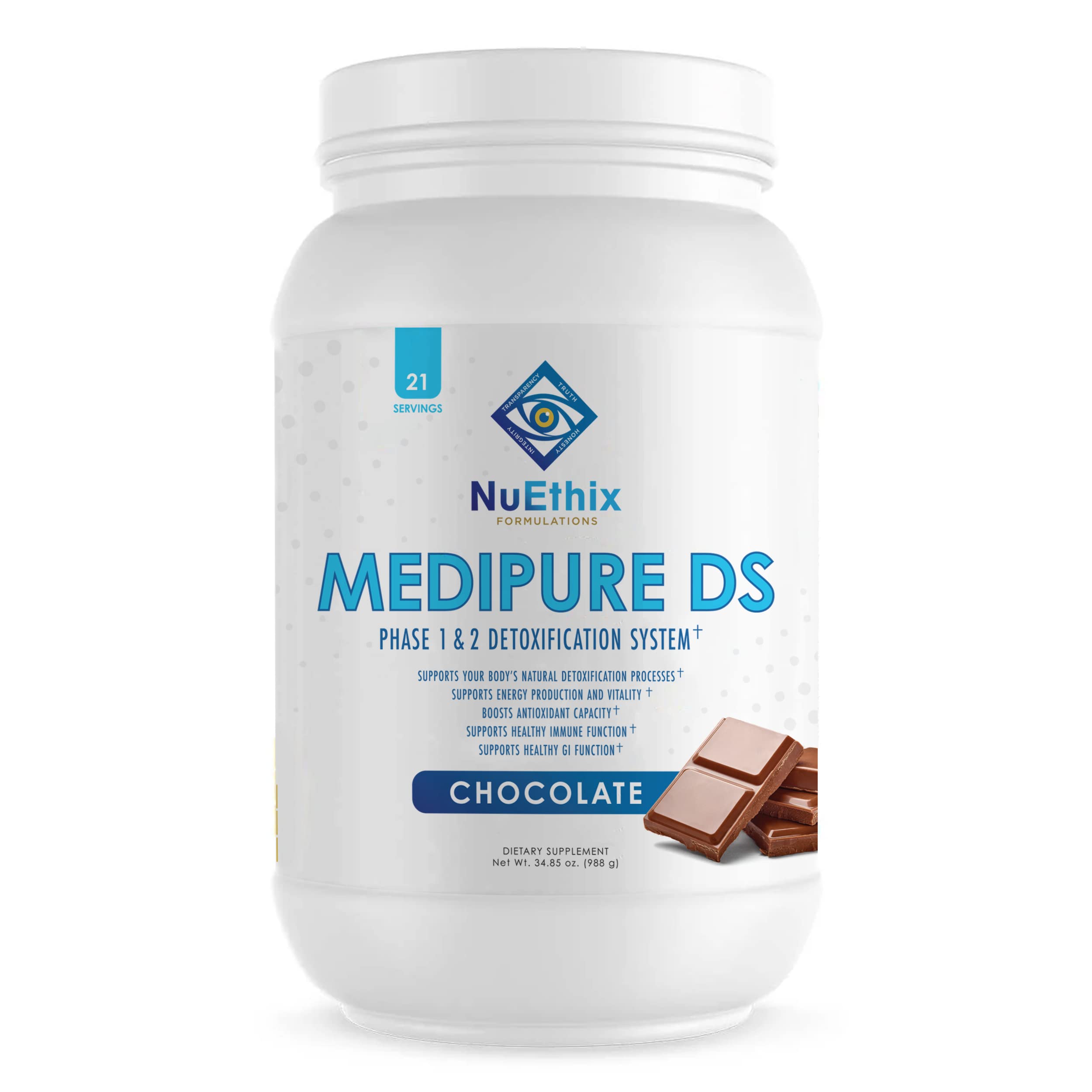 NuEthix Medipure DS Rice Protein Detox Supplement - Phase 1 & 2 Natural Body Cleansing System, Chocolate Flavor (Caffeine-Free, 21 Servings) | Supports Liver Health & Toxin Removal for Daily Wellness