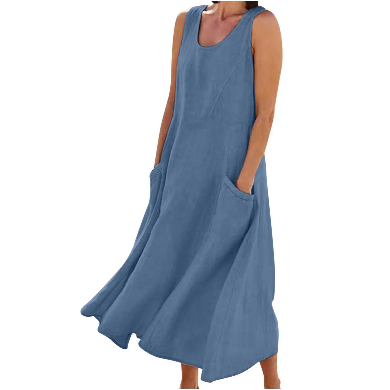 LEHOZIHEQ Women's Summer Dresses 2024 - Casual Boho Sundress, Sleeveless Maxi Beach Dress with Pockets | Perfect for Vacations, Pool Parties & Summer Outings