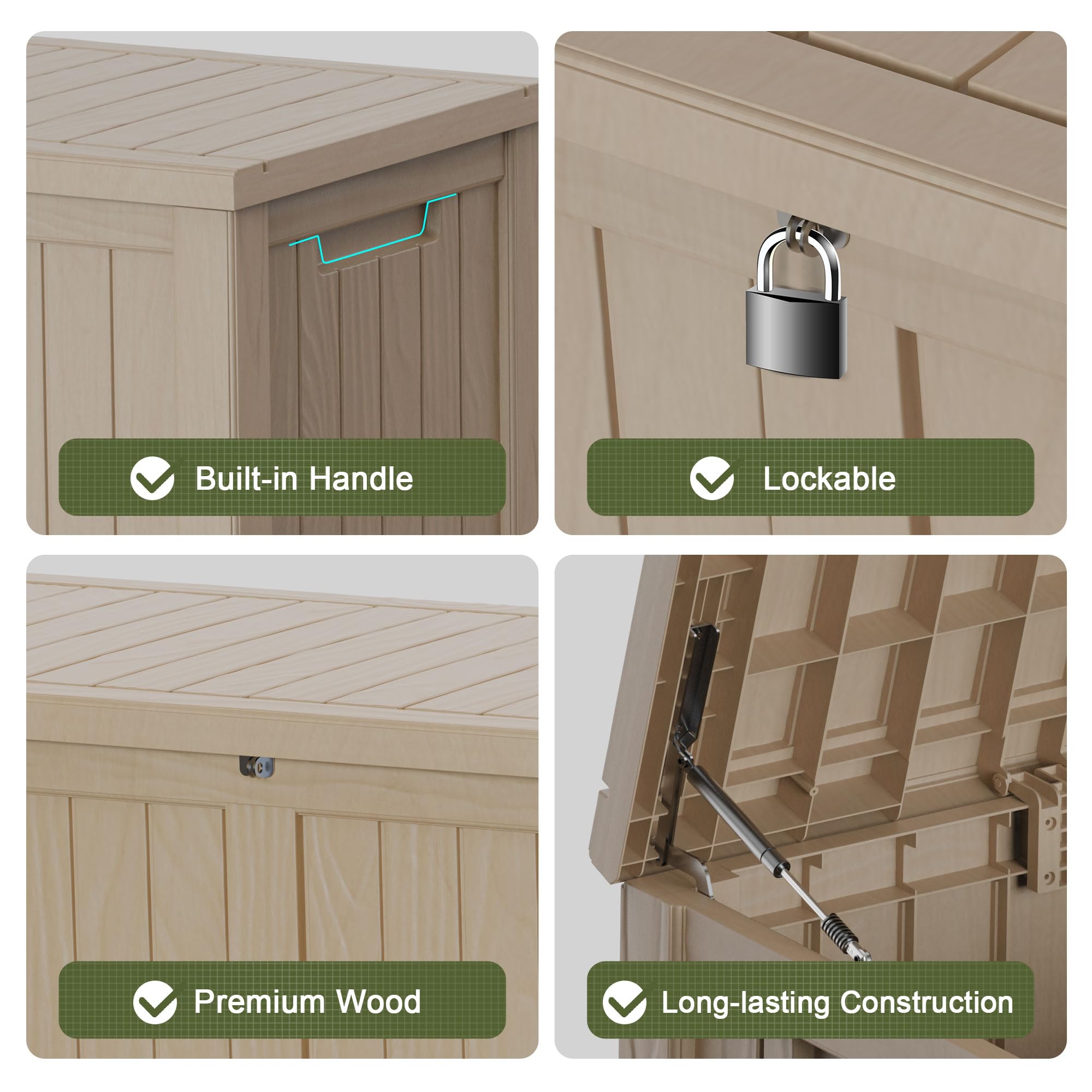 **120 Gallon Outdoor Deck Storage Box - Lockable Waterproof Patio Furniture Organizer for Garden Tools, Pool Accessories & Cushions - Durable Resin Design (Light Brown) - Perfect for Backyard, Deck & Poolside Storage**