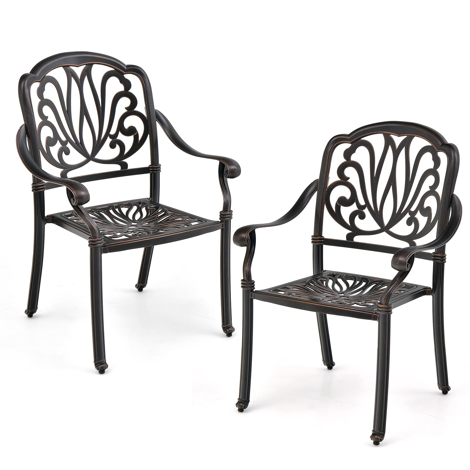 Tangkula Set of 2 Stackable Cast Aluminum Patio Dining Chairs with Armrests - Bronze Outdoor Bistro Chairs for Balcony, Backyard, Garden - Perfect for Outdoor Dining, Lounging & Entertaining