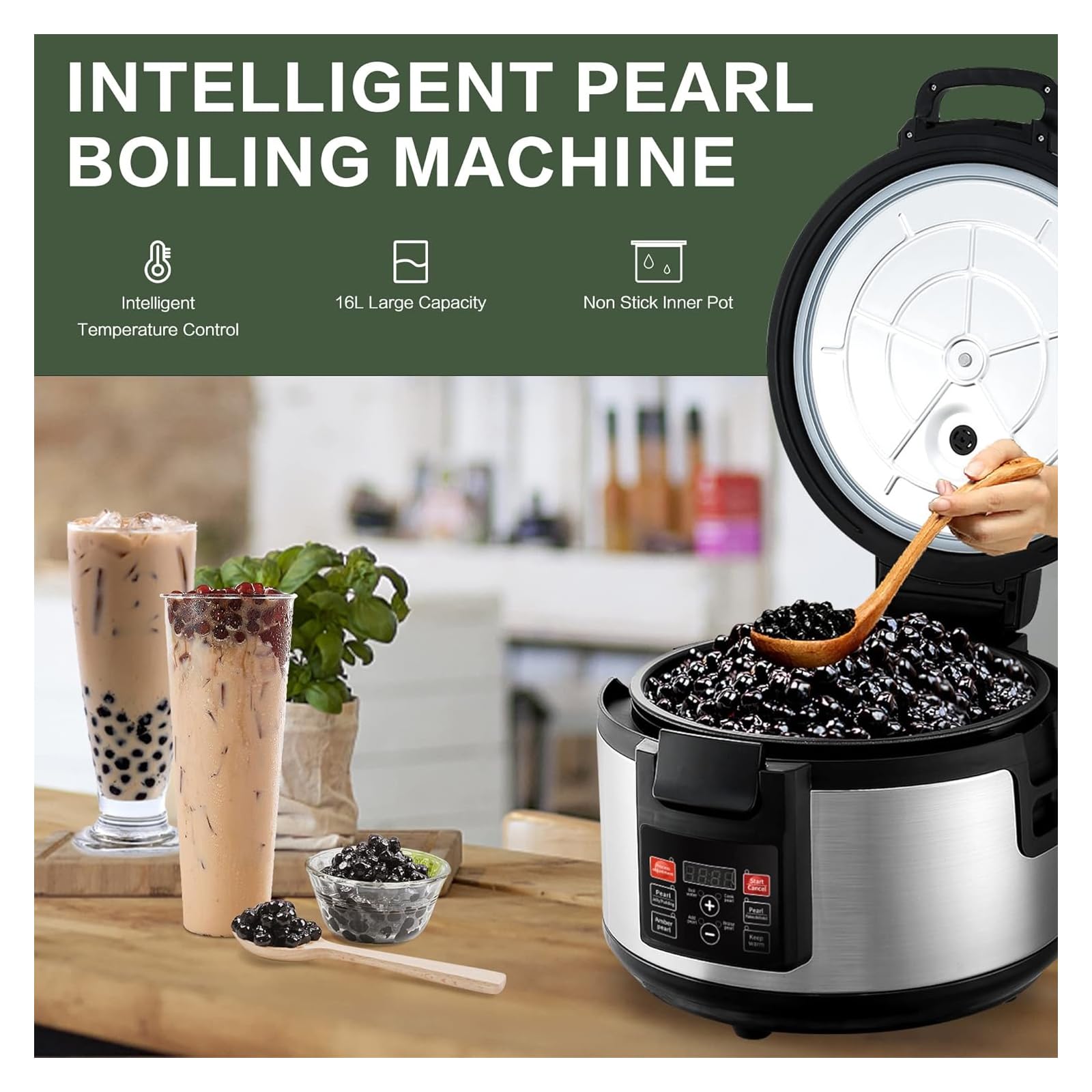 16L Commercial Boba Maker Machine - Automatic Pearl Tapioca Cooker for Bubble Tea, Milk Tea & Boba Drinks with Touchscreen Control - Perfect for Tea Shops, Cafes & Restaurants