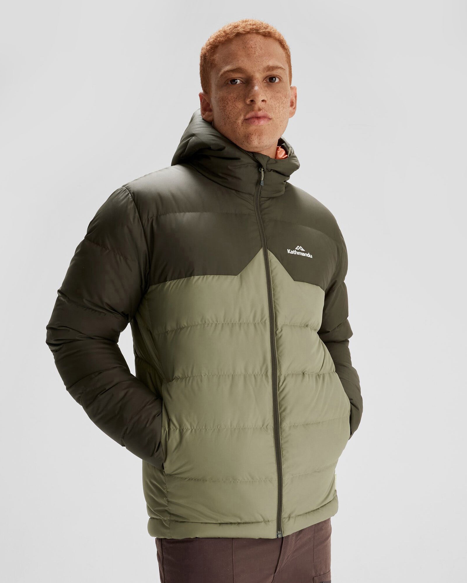 Men's Epiq Hooded Down Jacket - Waterproof Winter Coat for Outdoor Activities (Beech/Dark Moss) - Perfect for Hiking, Camping & Cold Weather Adventures