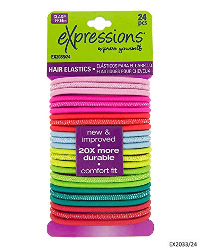 Expressions 2334335 Bright Round Elastic Hair Ties - 24 Piece Set (Pack of 48) - Soft Stretch Hairbands for Women & Girls - Perfect for Ponytails, Braids & Everyday Hairstyles