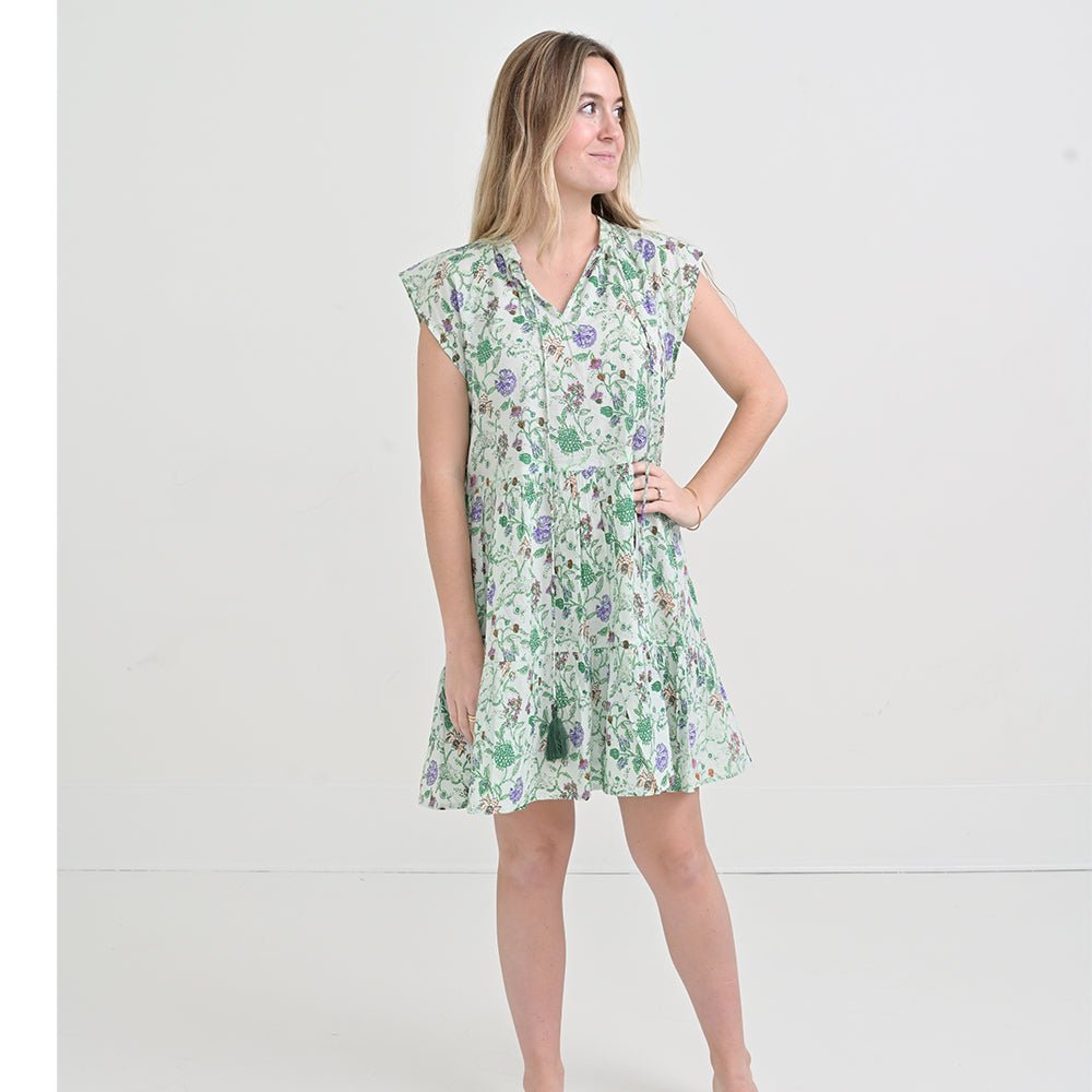 Mila Floral Emerald Green Cap Sleeve Flounce Dress for Women - Elegant Summer Party, Wedding Guest & Cocktail Attire