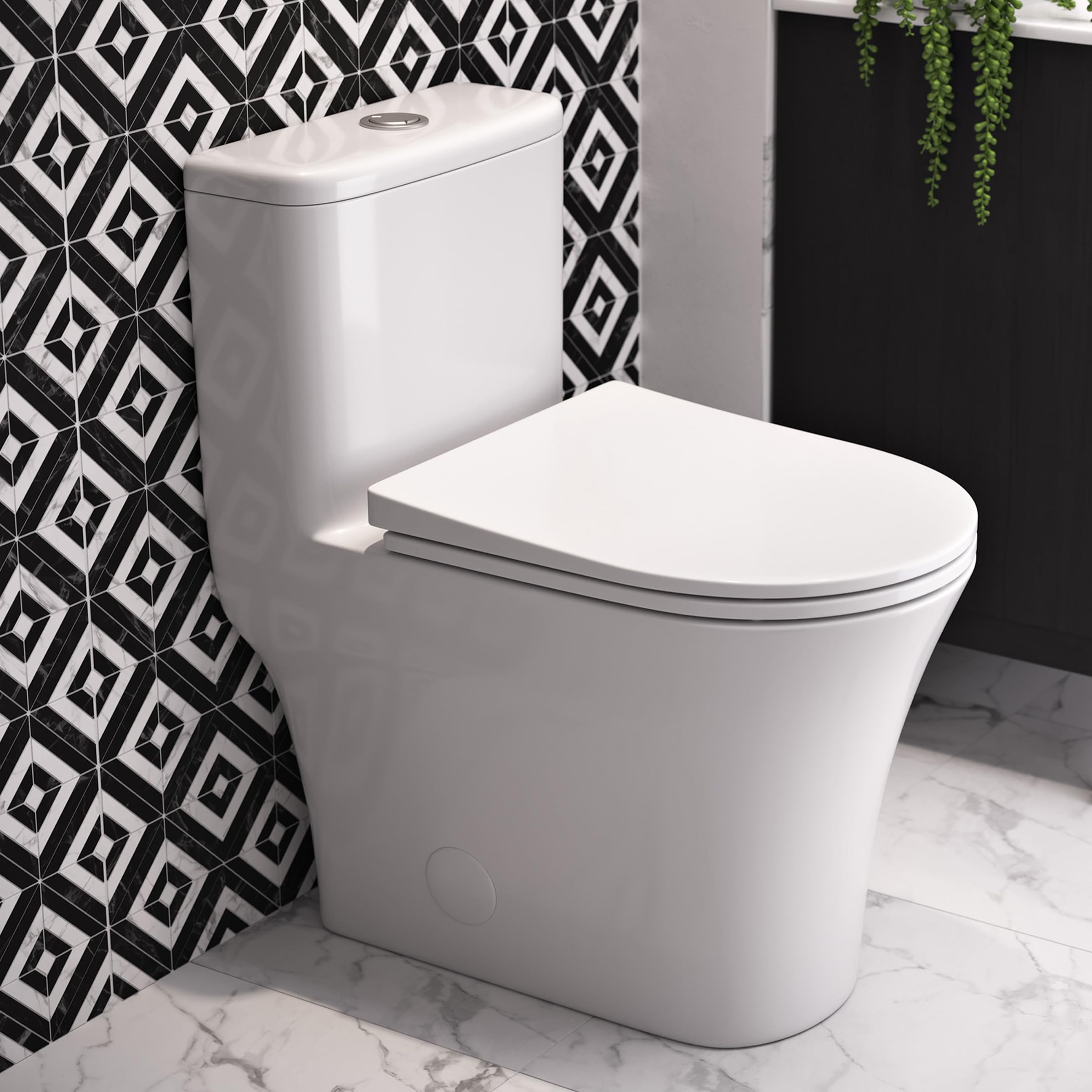 Swiss Madison Cascade One Piece Toilet - Modern ADA Compliant Elongated Dual Flush 1.1/1.6 GPF Bathroom Toilet in Glossy White | Perfect for Small Bathrooms, Master Suites & Commercial Spaces