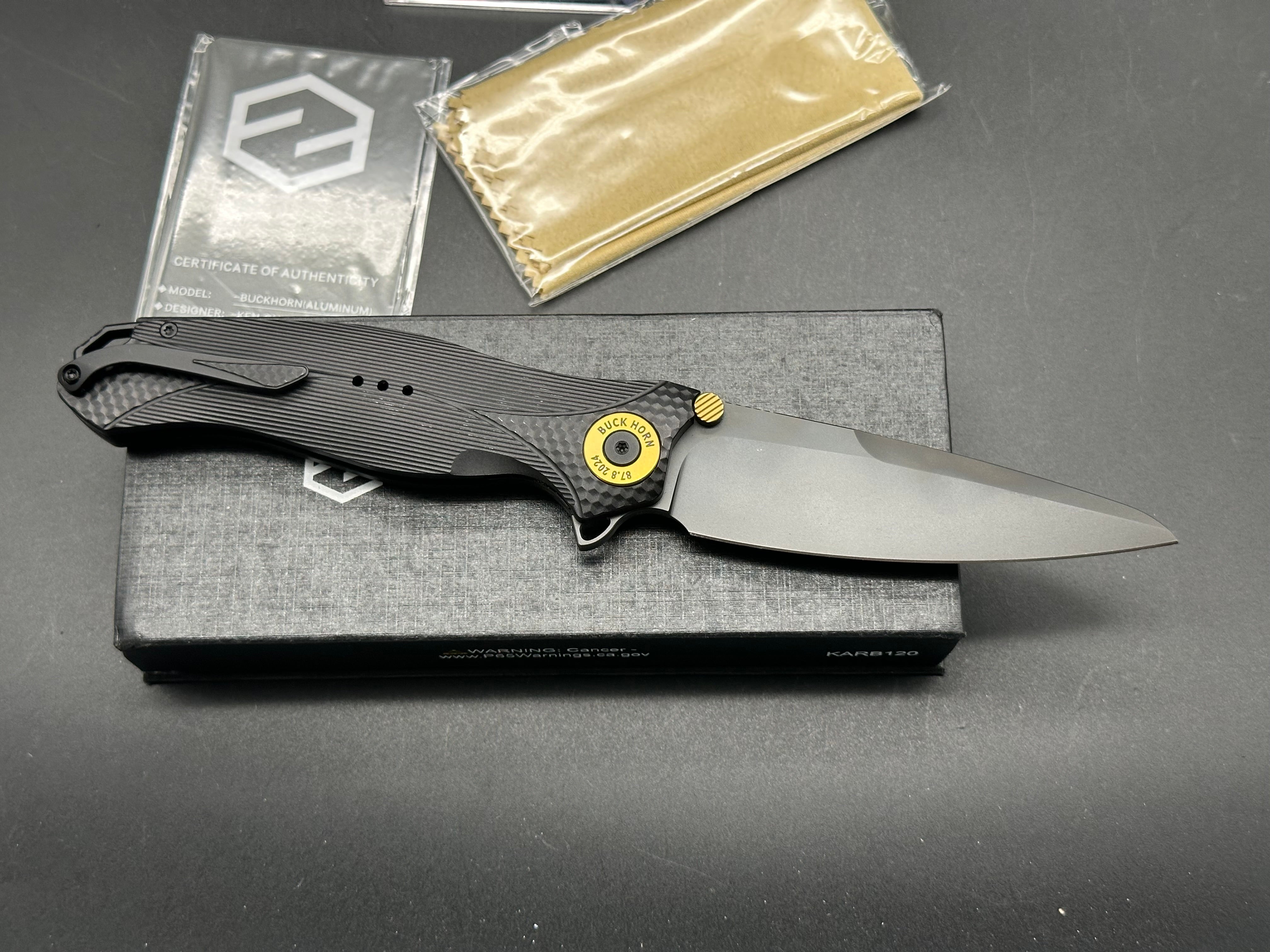 KARBON KARB120 Liner Lock Folding Knife - Black Aluminum Handle, Plain Edge Blade for EDC, Camping & Outdoor Adventures