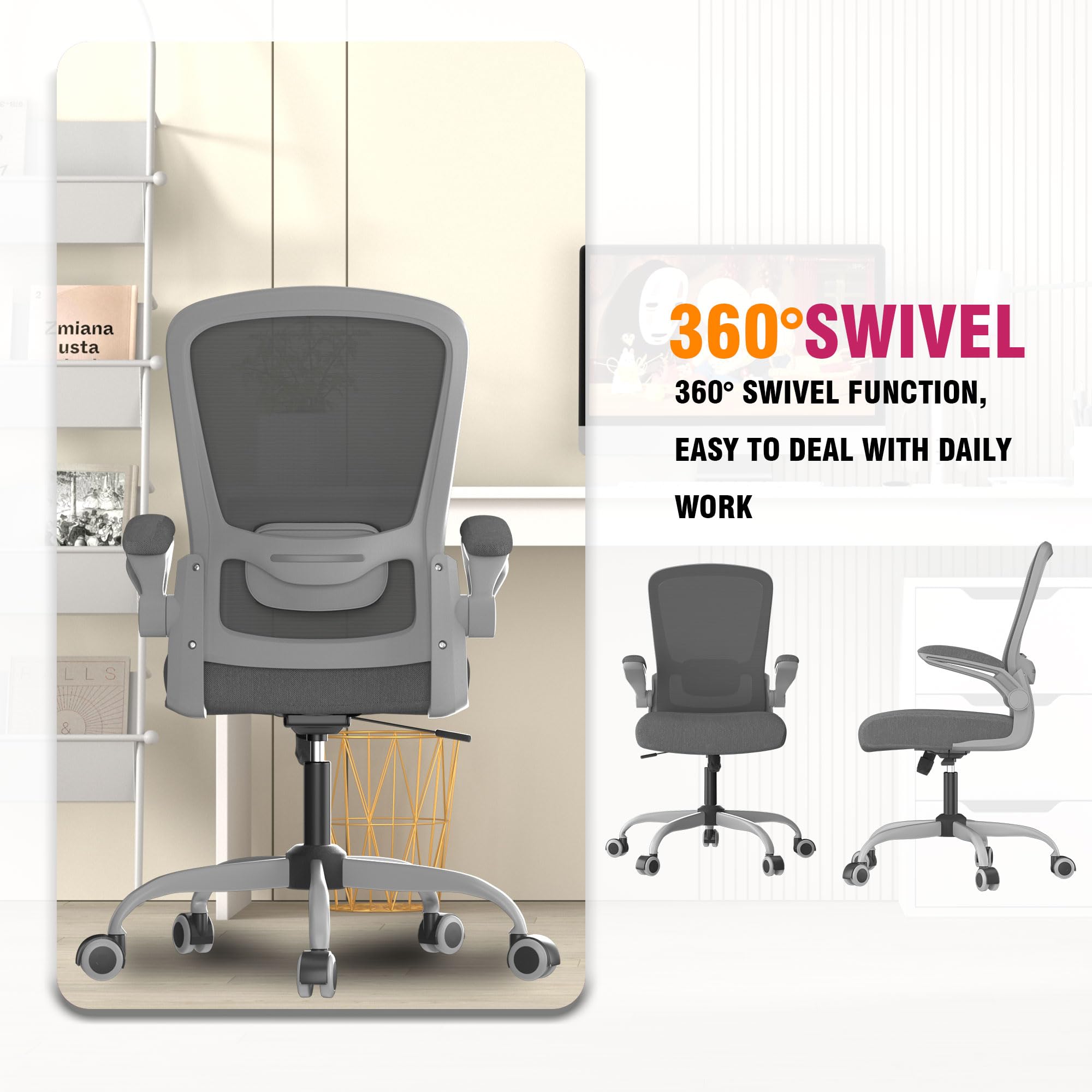 Ergonomic Office Chair with Adjustable Lumbar Support - High Back Mesh Computer Desk Chair with Flip-Up Armrests - BIFMA Certified Task Chair for Home Office & Workspace - Perfect for Long Hours of Sitting and Productivity