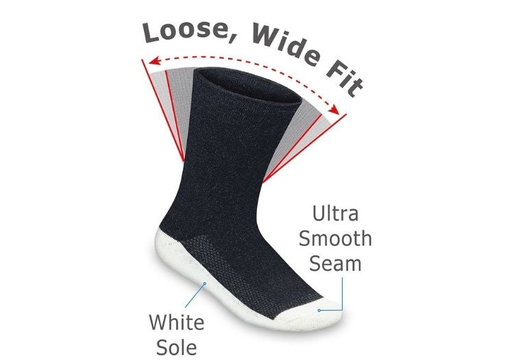 Extra Roomy Diabetic Socks for Men & Women - Thick Comfortable Non-Binding Black Socks for Swollen Feet, Circulation & Diabetes Care - Perfect for Daily Wear, Travel & Medical Use
