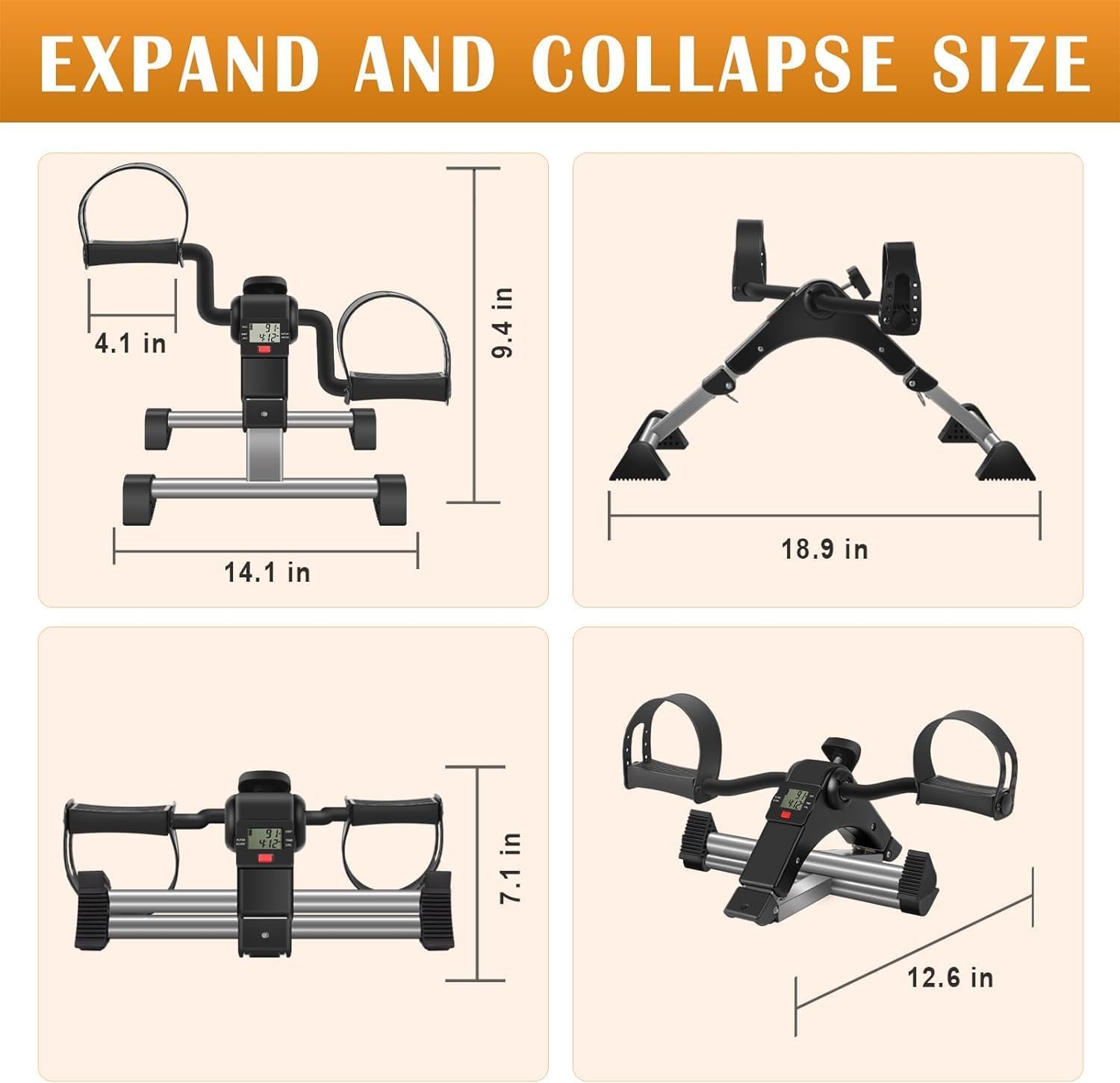 TABEKE Under Desk Bike Pedal Exerciser - Foldable Mini Exercise Bike for Leg & Arm Workouts, Adjustable Resistance with LCD Display - Perfect for Office, Home & Seniors Fitness