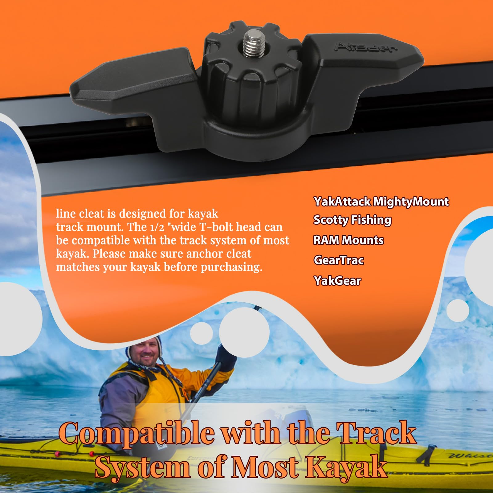 Heavy Duty Kayak Anchor Cleat - Universal Track Mount for Kayaks, Secure Rope Cleat for Kayak Rail Accessories - Perfect for Fishing, Camping & Water Sports