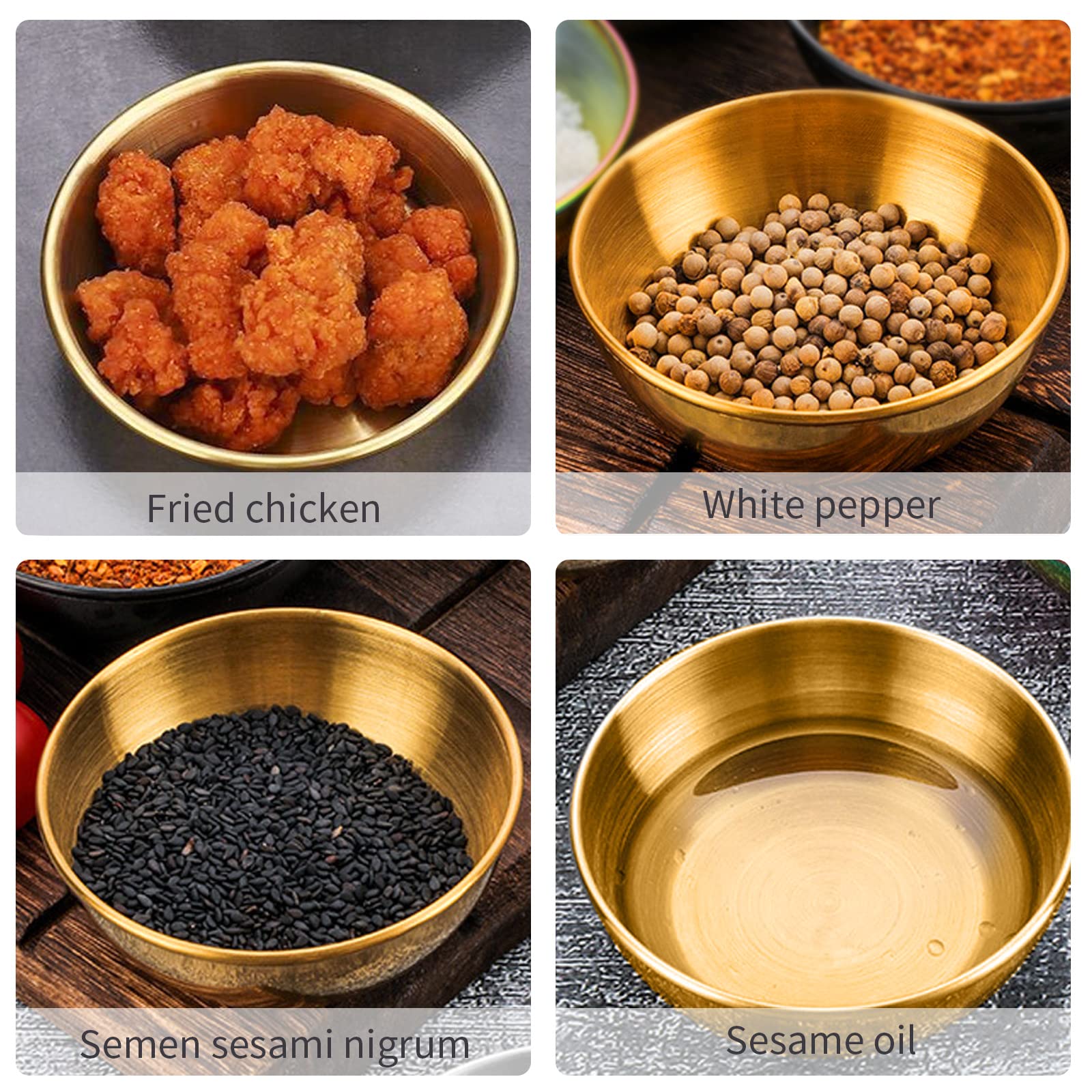 8-Piece Stainless Steel Sauce Dishes Set - Gold Round Seasoning Bowls for Sushi, Dipping, Appetizers (3.2 Inch) - Perfect for Asian Cuisine, Party Plating & Home Kitchen Use
