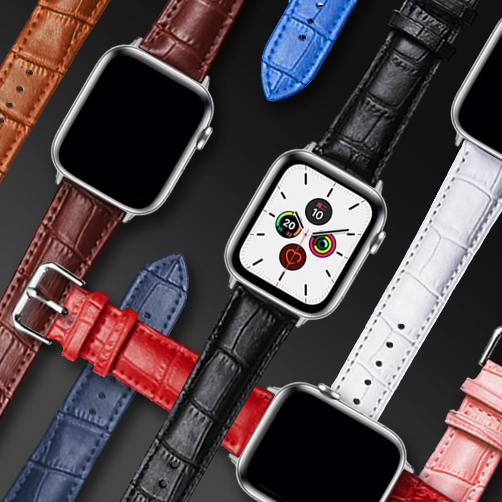 Premium Alligator Leather Apple Watch Band - Compatible with 49mm 46mm 45mm 44mm 42mm 41mm 40mm 38mm iWatch Series 10/9/8/7/6/5/4/3 Ultra 2 SE - Stylish Unisex Replacement Strap for Workout, Office & Everyday Wear