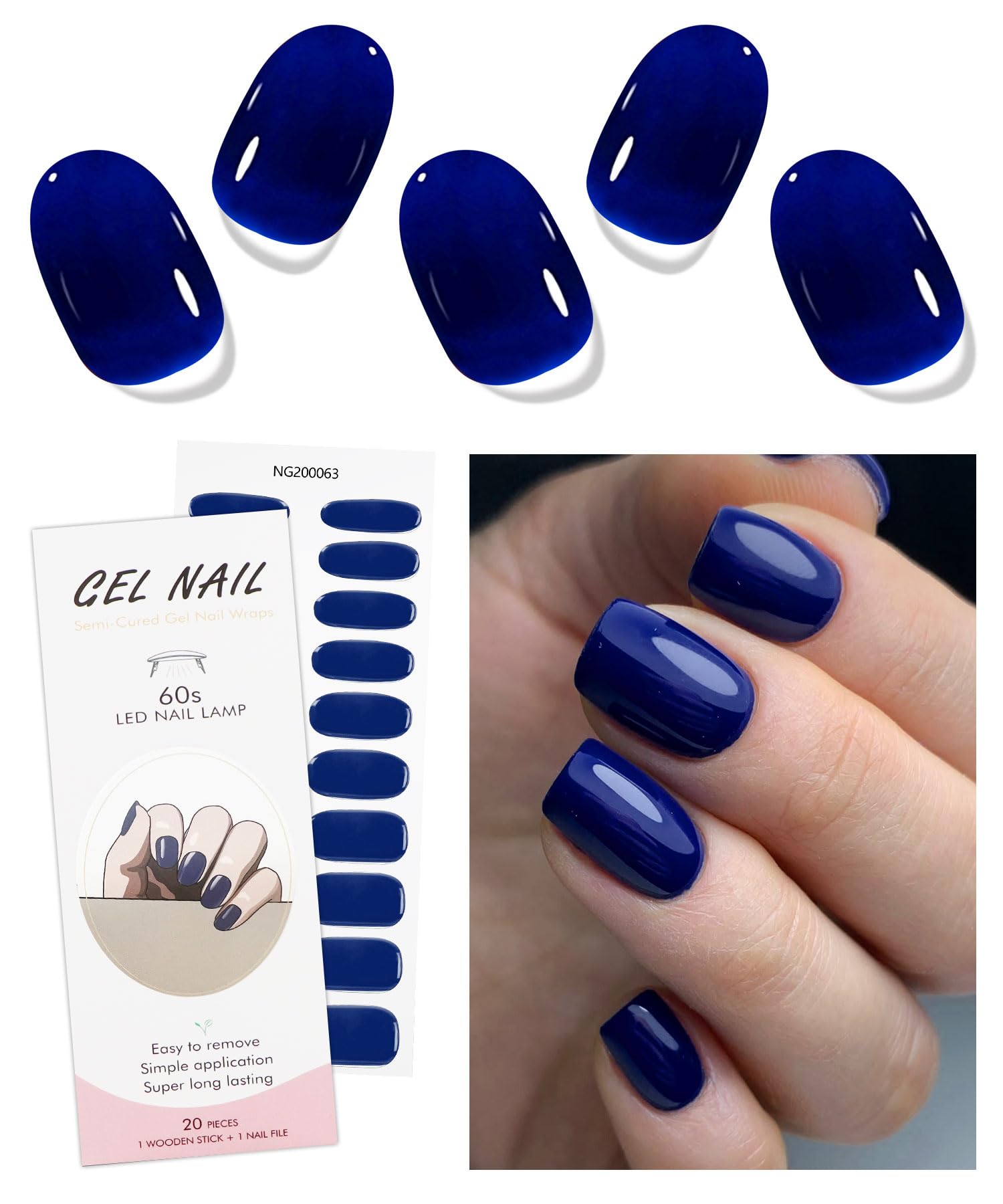 JMEOWIO Royal Blue Semi-Cured Gel Nail Strips - UV/LED Cured Nail Wraps for Salon-Quality Manicures | Perfect for Nail Art Designs, Home Use & Professional Nail Decoration