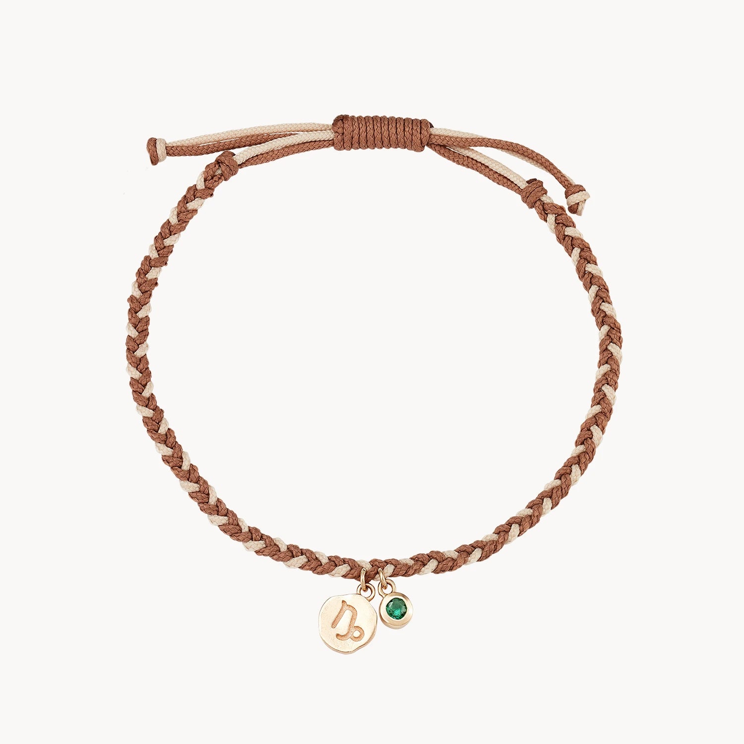 10K Yellow Gold Capricorn Zodiac Earth Element Cord Bracelet with Emerald - Perfect for Birthdays, Gifts & Spiritual Jewelry Lovers