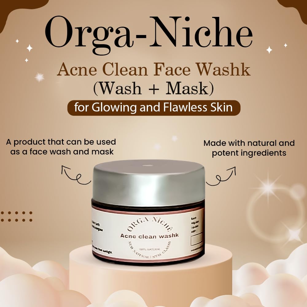 Orga-Niche Acne Clean Face Wash & Mask 2-in-1 for Glowing Smooth Skin | 50g Gentle Cleanser & Detox Mask for Oily & Sensitive Skin | Perfect for Daily Skincare Routine & Spa Night