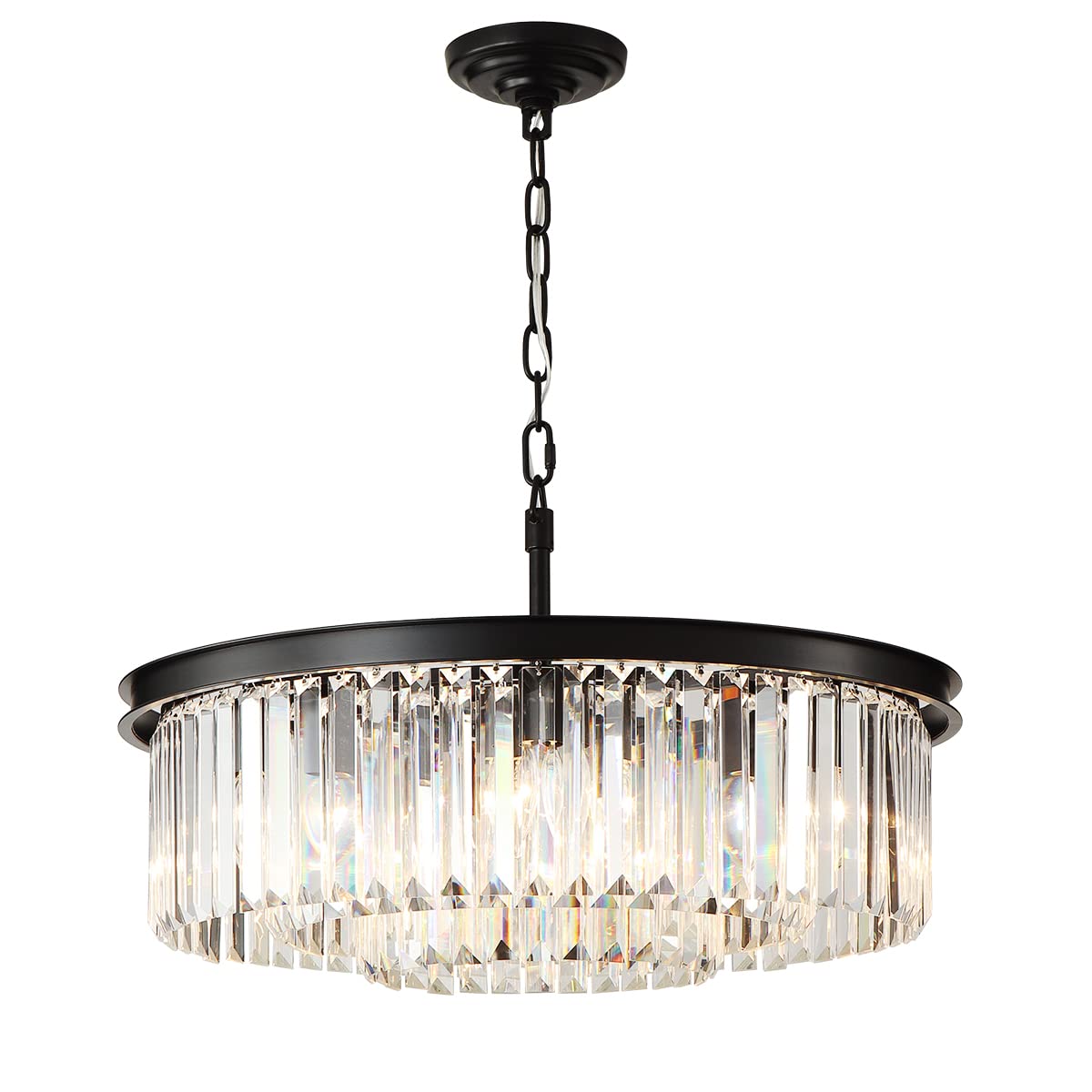 Modern Black Crystal Chandelier - 9-Light 3-Tier Raindrop Ceiling Light Fixture for Dining Room, Living Room & Bedroom - 24 Inch Diameter Luxury Lighting - Perfect for Home Decor, Wedding Venues & Restaurant Ambiance