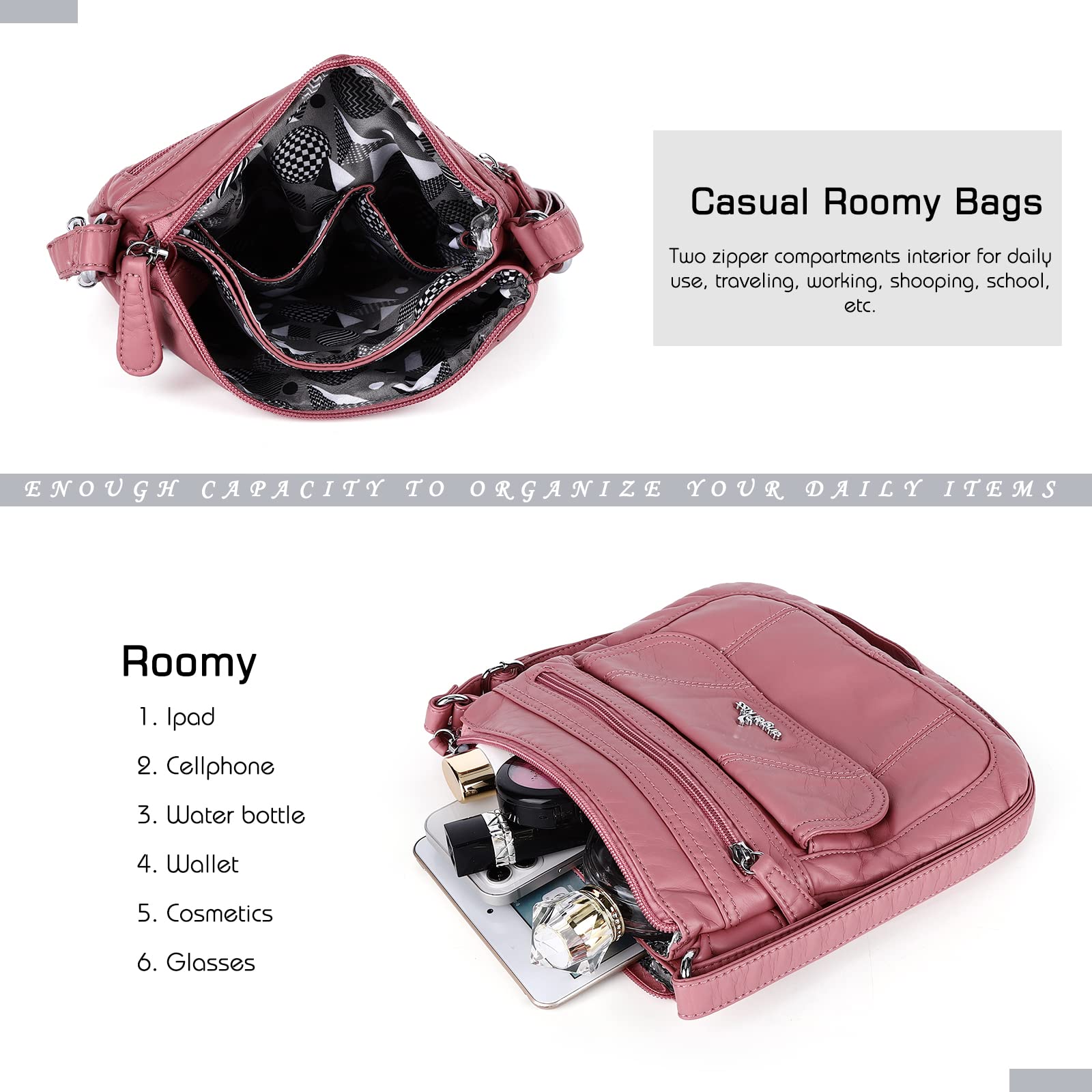 Angel Kiss Women's Crossbody Bag - PU Leather Adjustable Shoulder Handbag Purse for Daily Use, Travel & Shopping