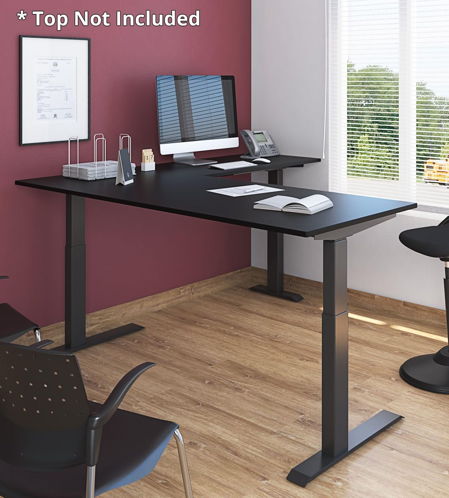 Triple Motor Electric L-Shaped Corner Standing Desk - Adjustable Width EZ Assemble Frame (White, Frame Only) | Perfect for Home Office & Workspace Ergonomics